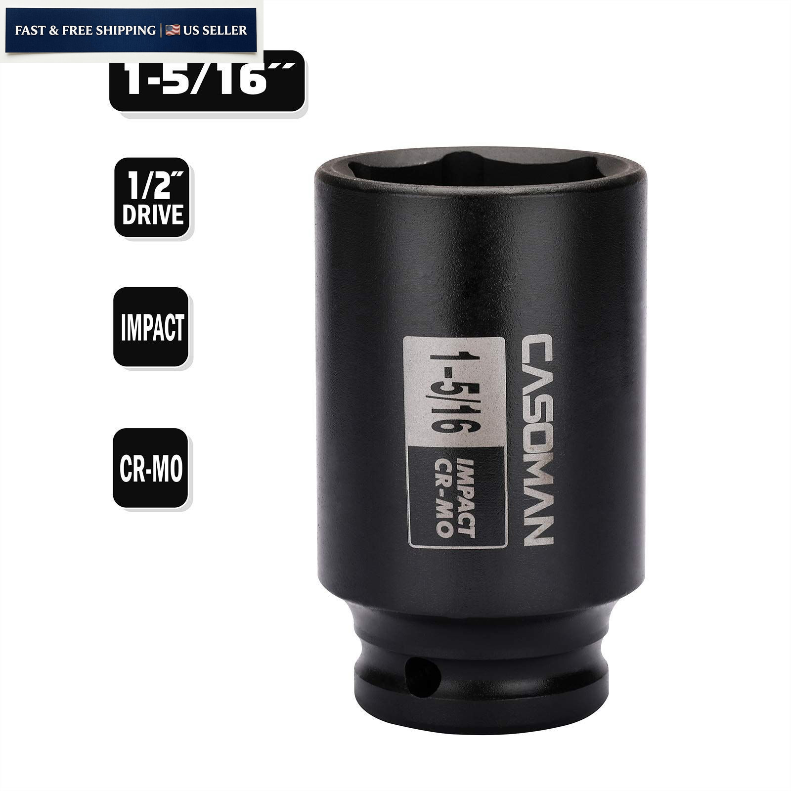 CASOMAN 1/2-Inch Drive 6-Point Deep Impact Socket- 1-5/16» 33.34 mm (Deep)