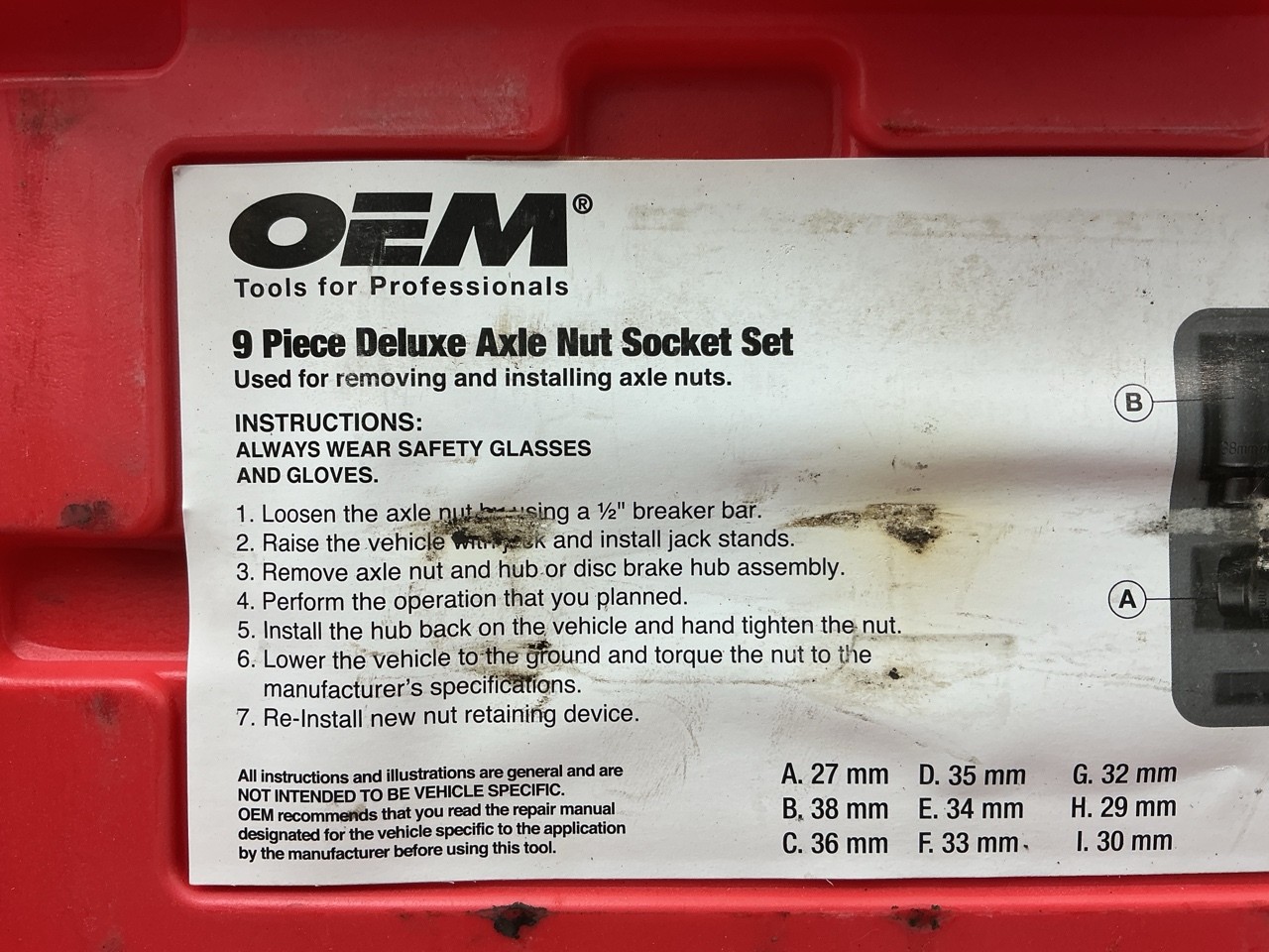 USED #23 OEM Tools 27188 Axle Nut Socket Set – 9 Piece 6 Pt 1/2 Drive Impact
