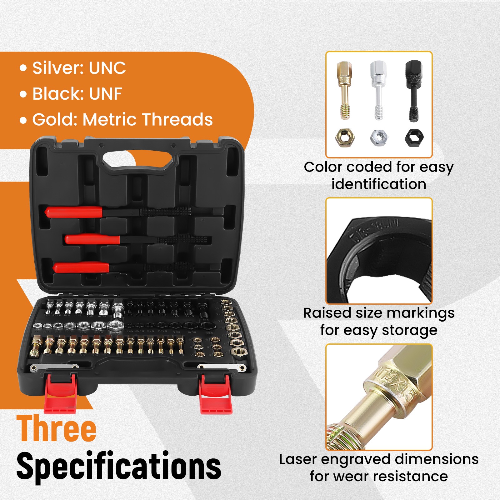 Carbon Steel Thread Repair Kit 61pc Heat-Treated with SAE/Metric Thread Files