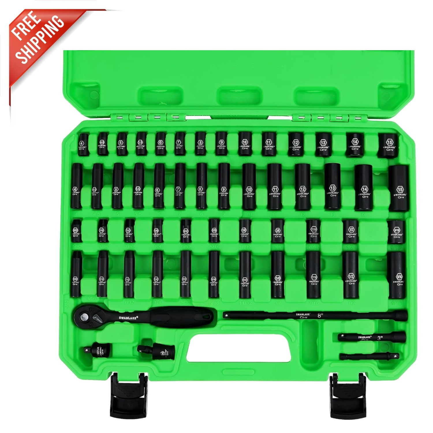 Precision Engineered SWANLAKE 1/4″ Drive Impact Socket Set – 56-Piece Collection