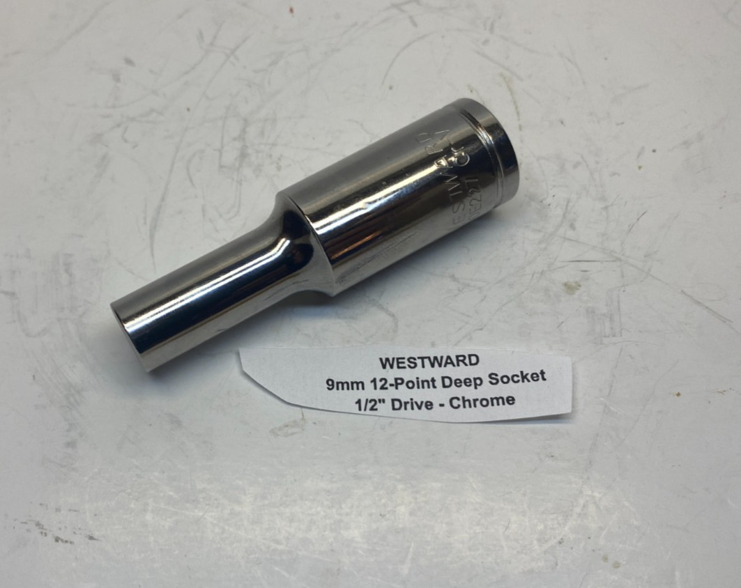 WESTWARD 9mm 12-Point Deep Socket – 1/2″ Drive – Chrome – Prepaid Shipping