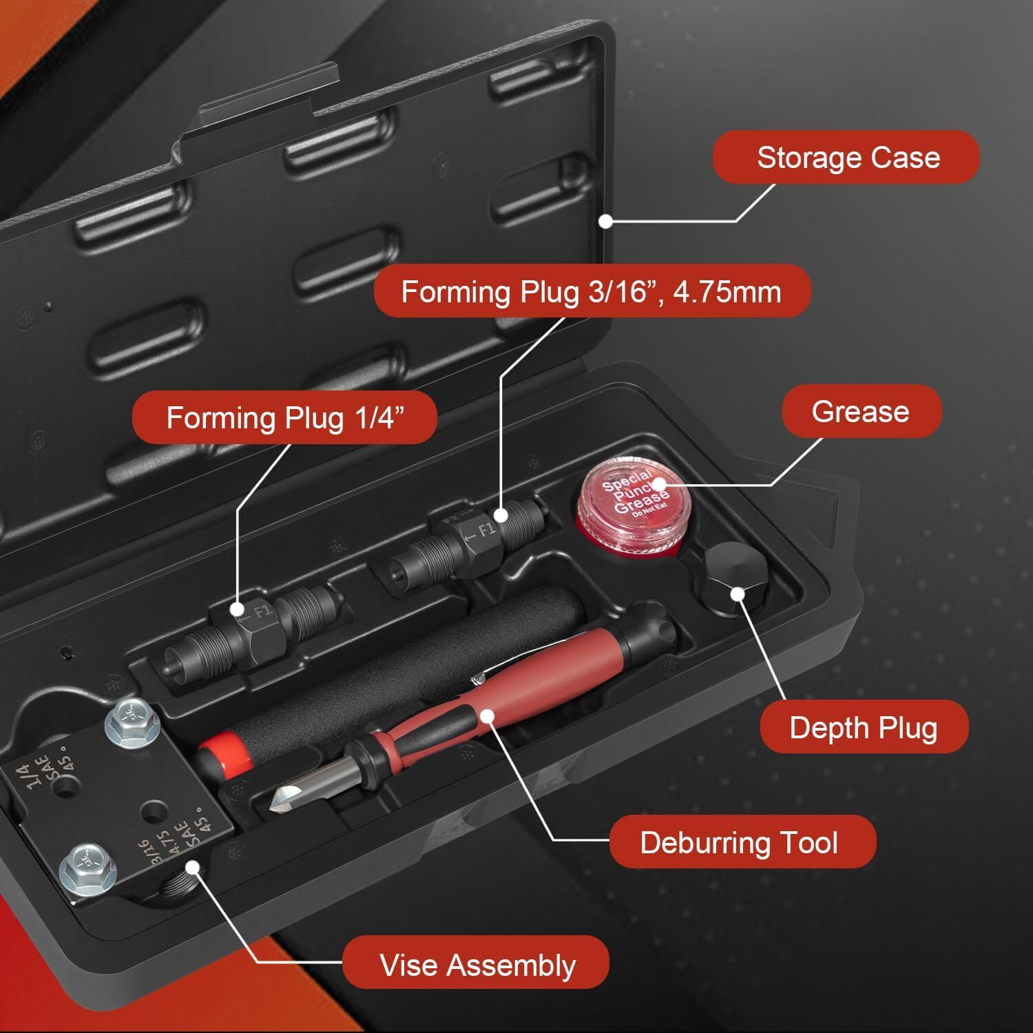 33260 Low Profile Brake Line Single/Double Flaring Tool Kit For 4.75, 3/16, 1/4