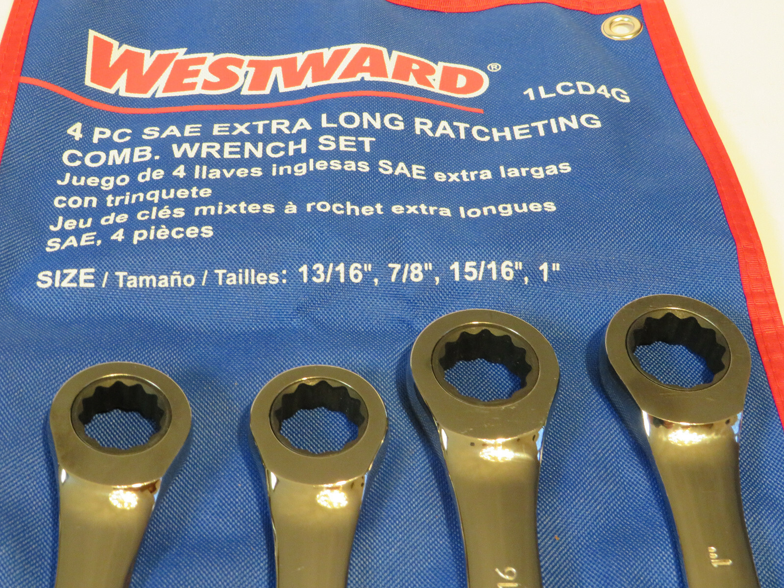 WESTWARD SAE EXTRA LONG RATCHETING WRENCH SET SIZES: 13/16″, 7/8″, 15/16″ 1″
