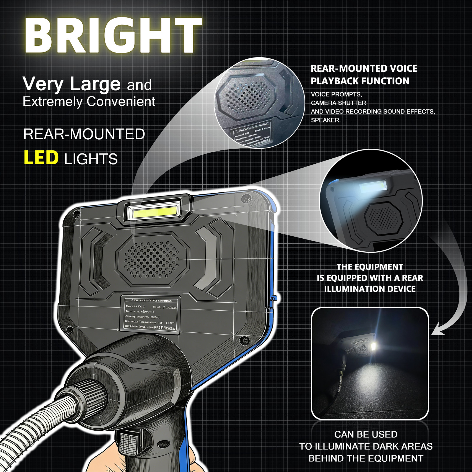 5″ HD Endoscope Snake Camera with Light, 360° 4-Way Borescope Tool for Type C