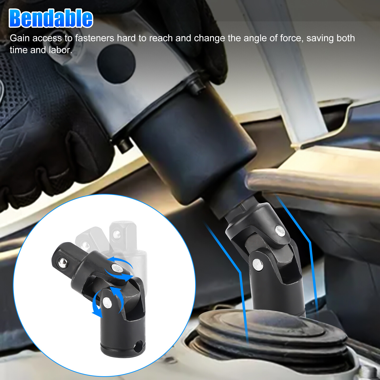 3Pcs 1/4″ 3/8″ 1/2″ Drive Swivel Impact Universal Joint Sockets Adapter Tool Set