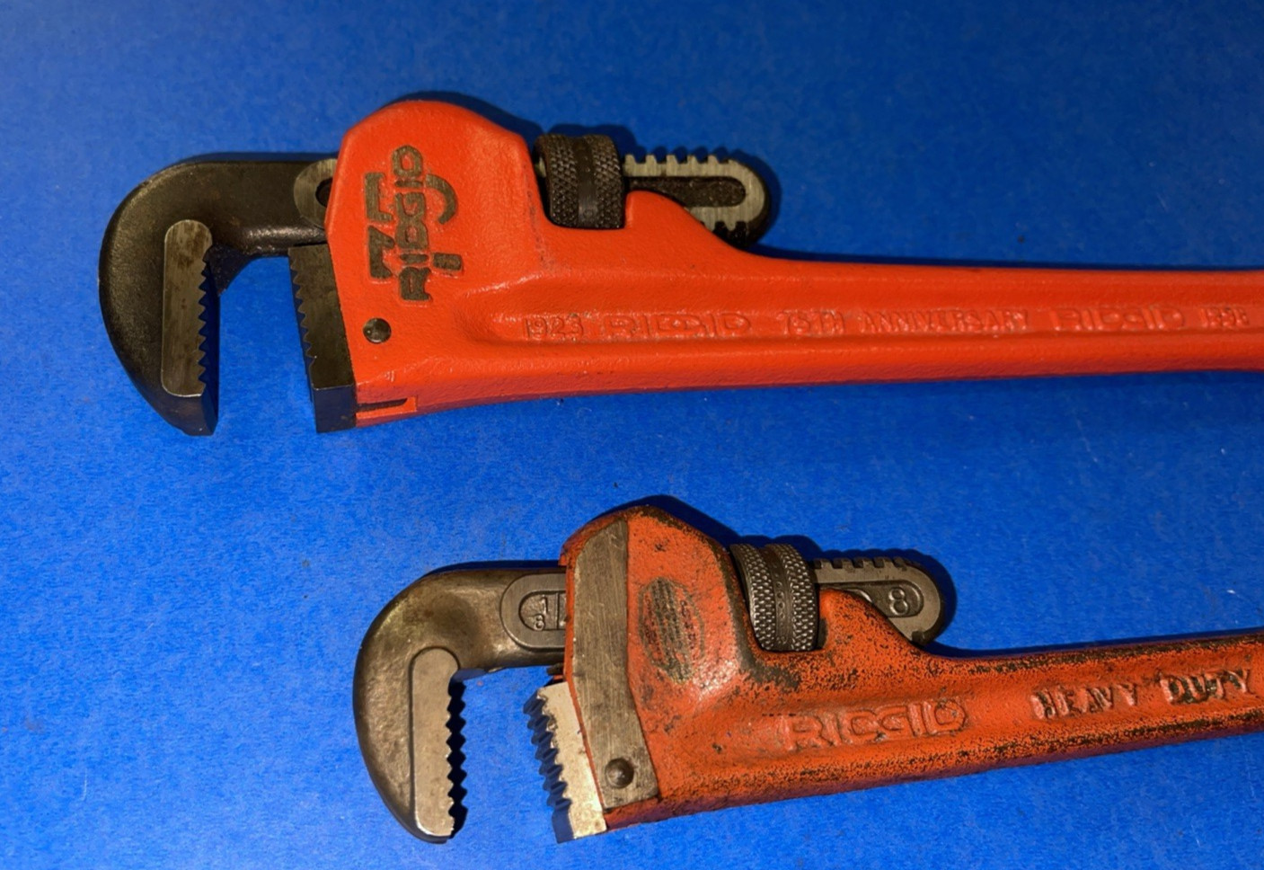 RIDGID TOOLS 2PC 10 INCH 75TH ANNIVERSARY & 8 INCH PIPE WRENCHES