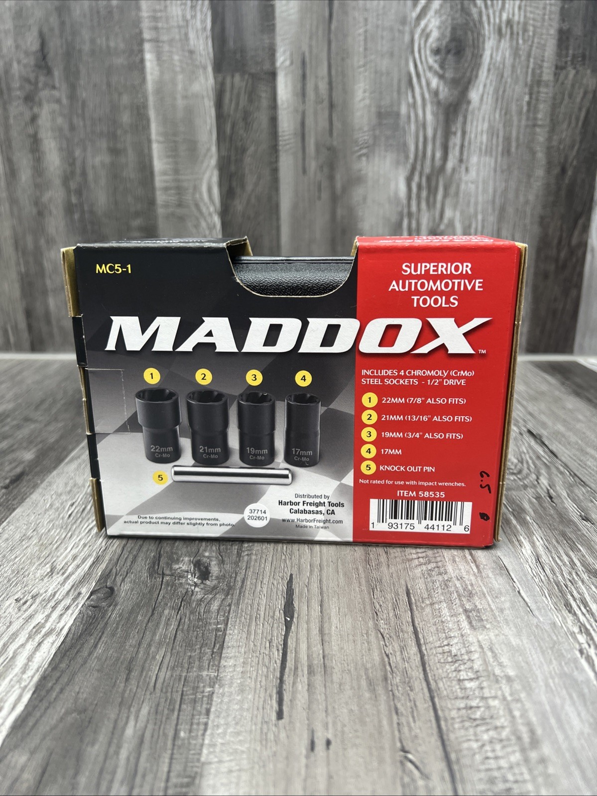 Maddox Universal Locking Lug Nut Removal Set: 17mm, 19mm, 21mm & 22mm #58535