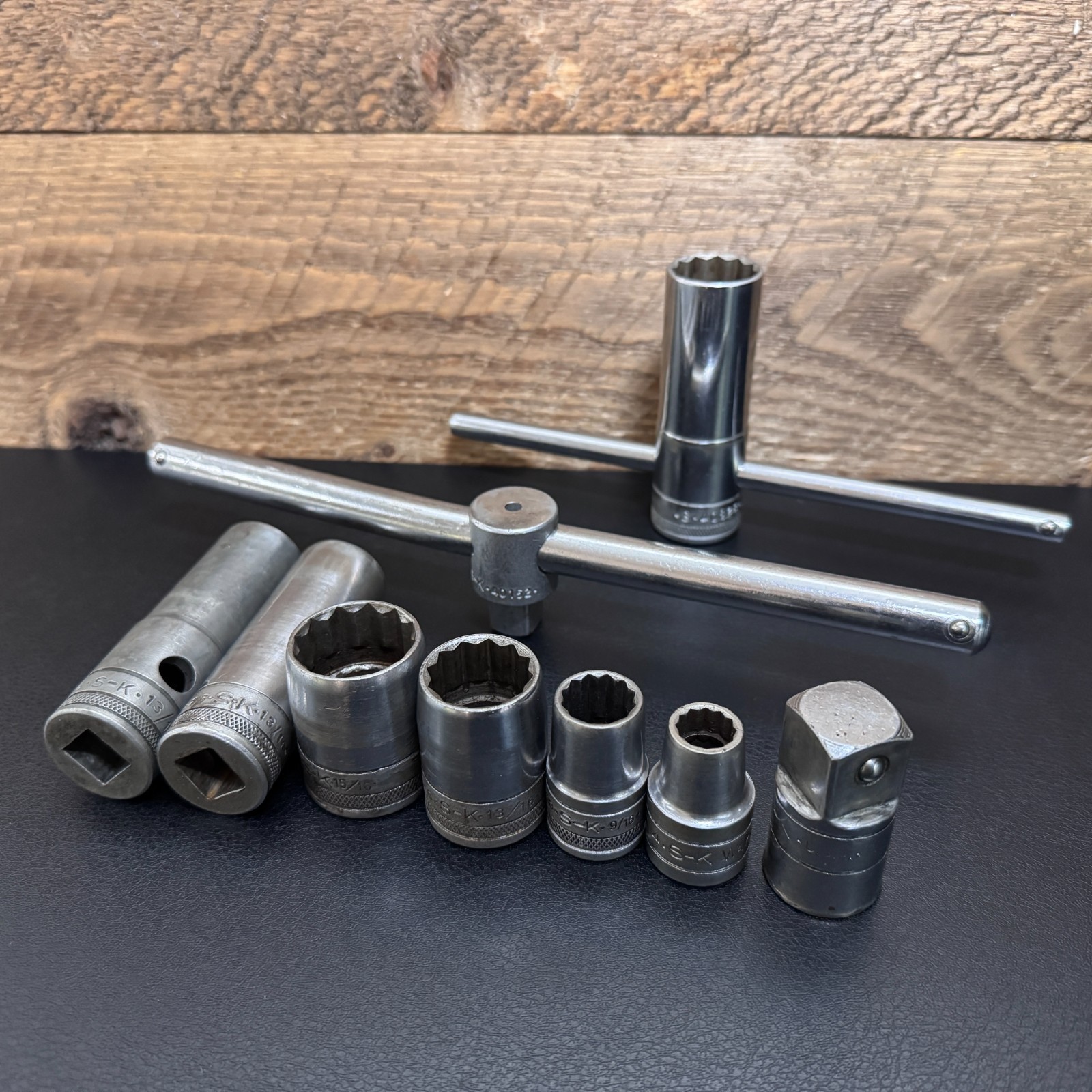 S-K Tools 1/2 Drive Socket Lot 12PT SAE Deep STD T-Handle Breaker Bar Cross Bar