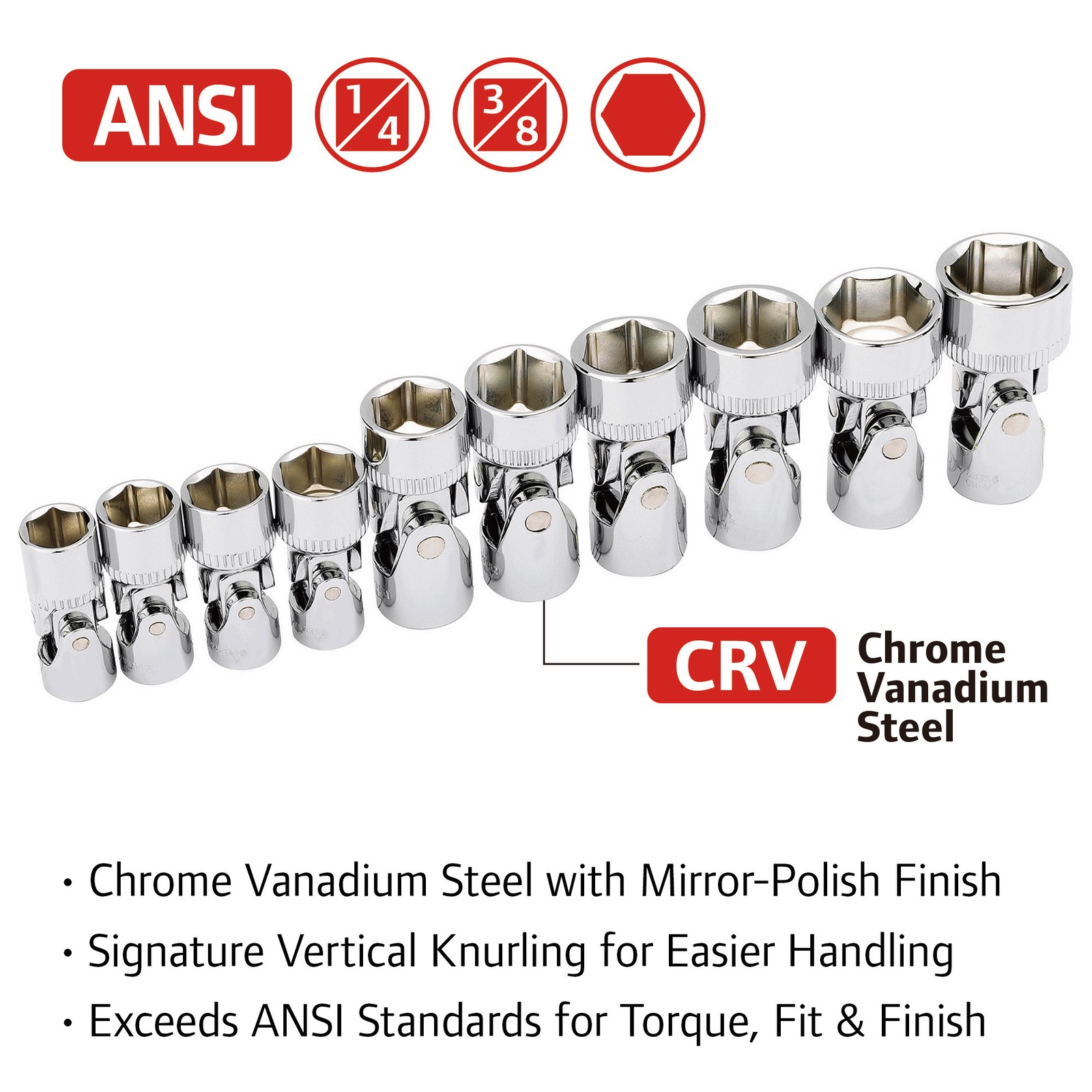 Ingersoll Rand 10 Piece 6 Point Metric Universal Joint Socket Set – 752035X