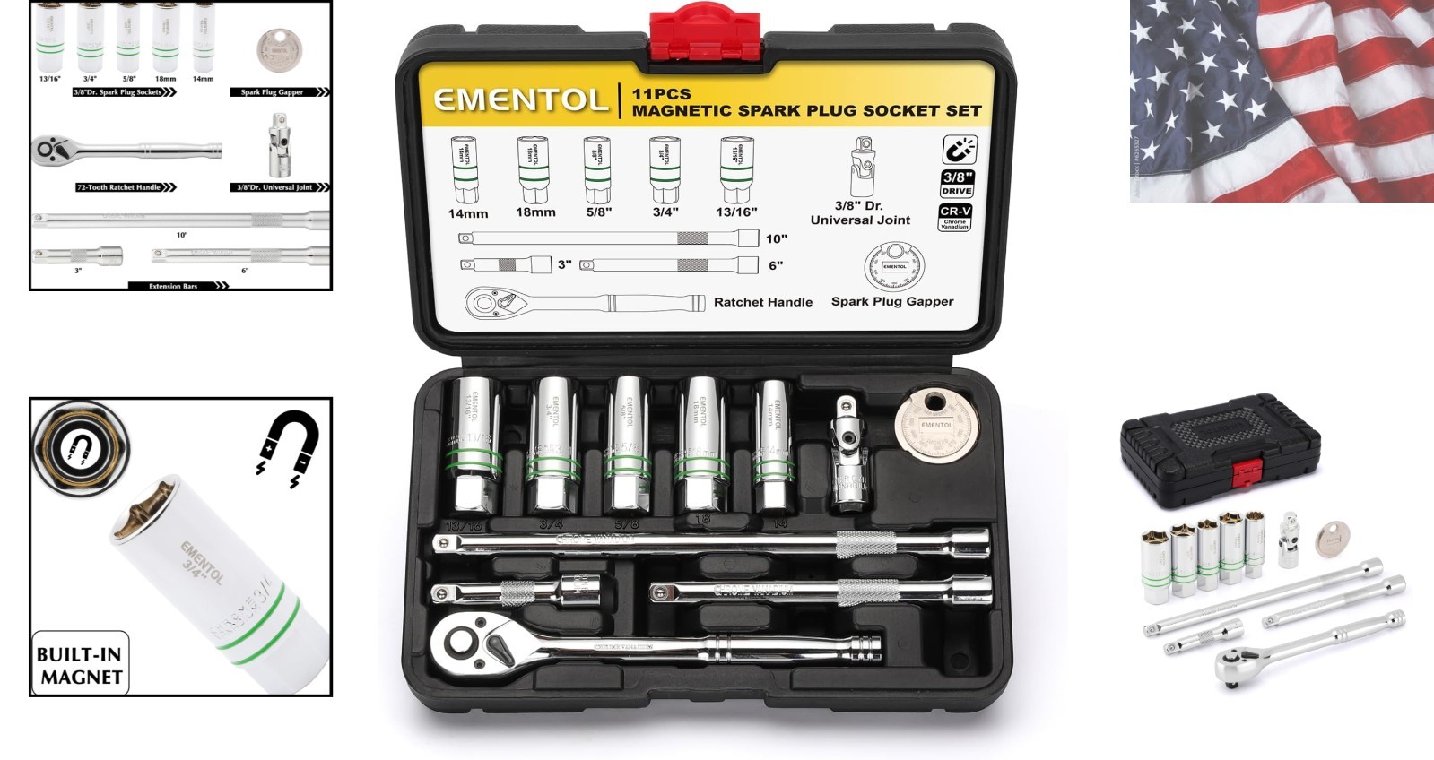 11-Piece 3/8″ Drive Magnetic Spark Plug Socket Set 5/8″, 3/4″, 13/16″, 14mm, …
