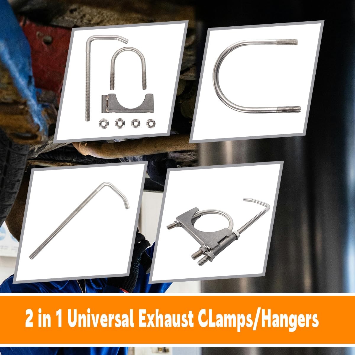 3-1/2″ Stainless Steel Exhaust Clamp with Hanger Rod for 3.5″ Pipes