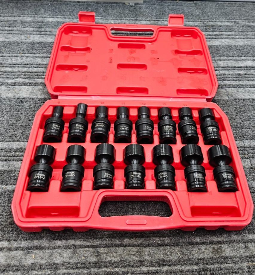 15-Piece Swivel Socket 8mm-22mm Impact Joint Socket Black Assembly