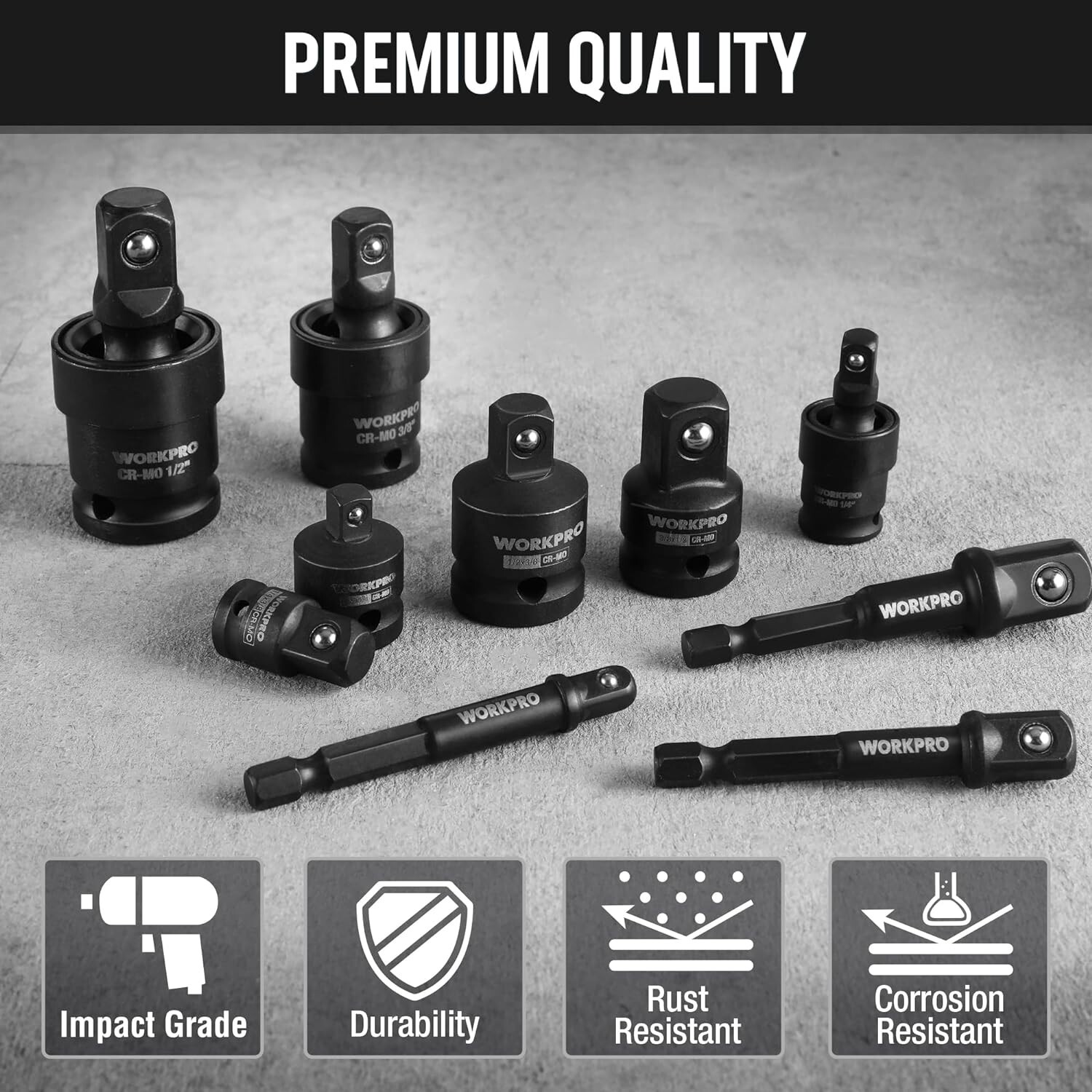 10 Pieces Impact Socket Adapter Set with a Heavy-Duty Case Black NEW