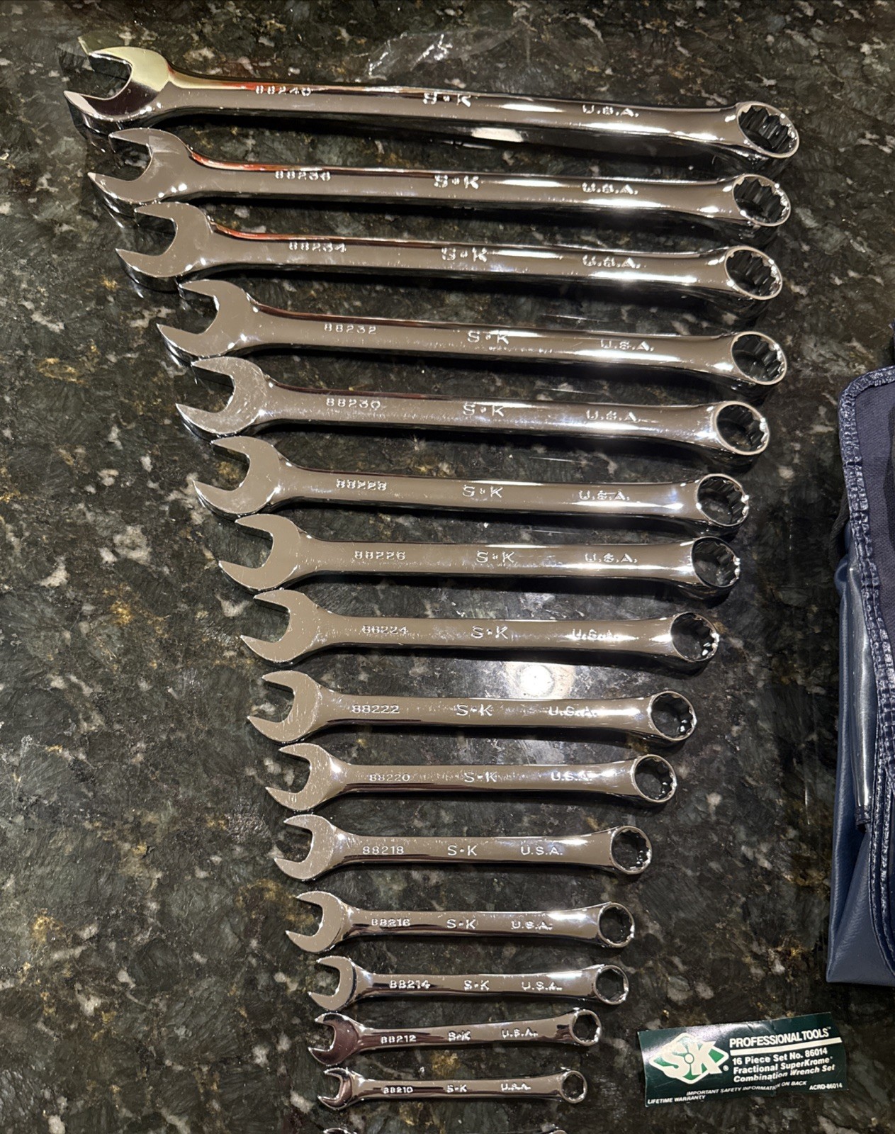 S-K 86014 Professional Tools 16-Piece Superkrome SAE Fractional Wrench Set USA