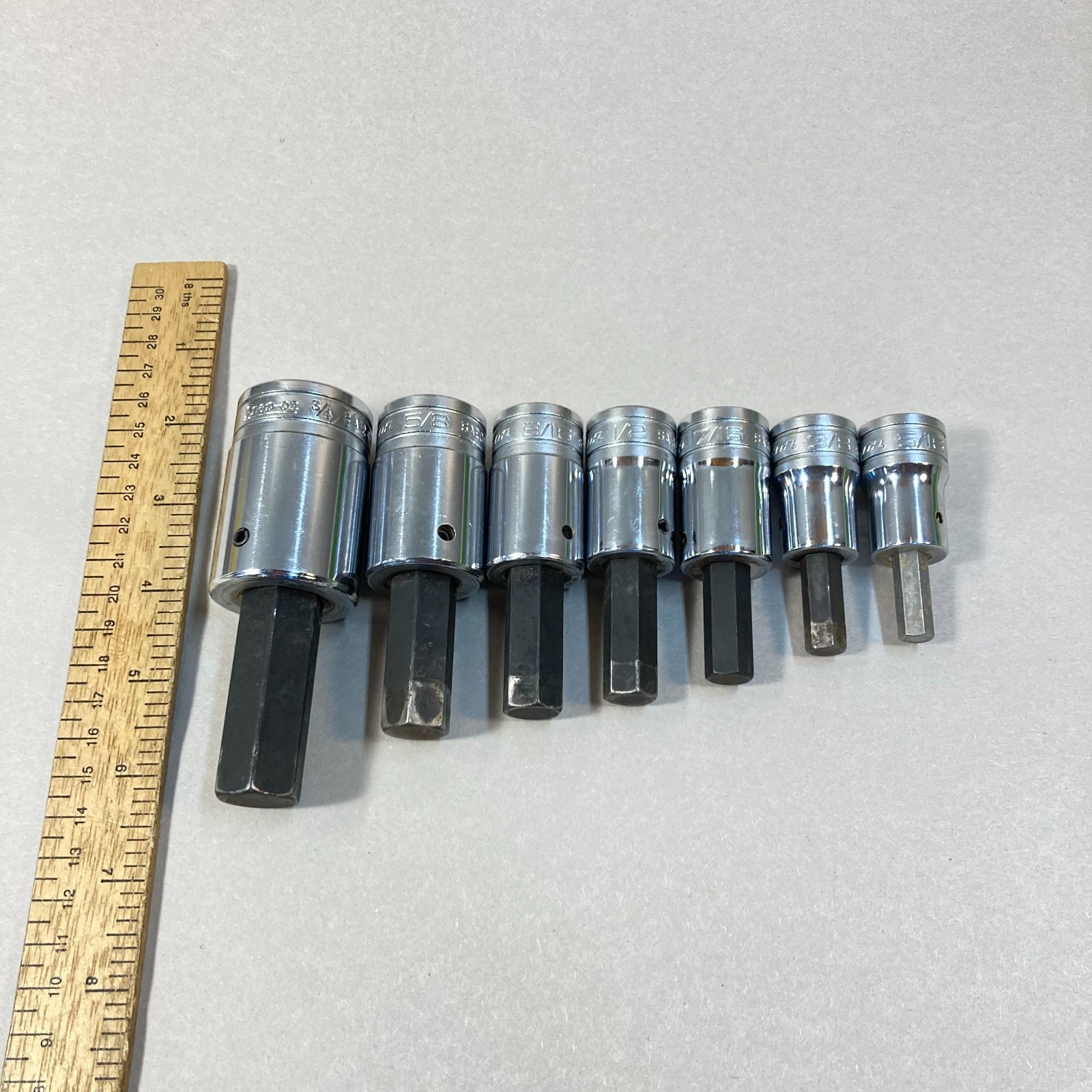 Snap-on Hex Bit Socket Set 7 Pc 1/2″ Drive SA24A 3/4″-SA10A 5/16″ USA