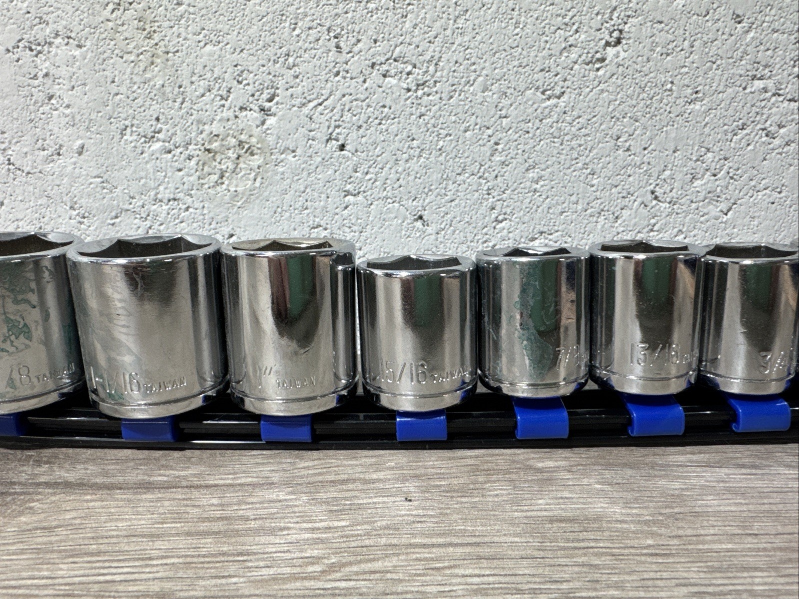 10pc Socket Set Chrome SAE 1/2″ Drive On Snap Rail VGC Free Shipping 1 1/4 -5/8