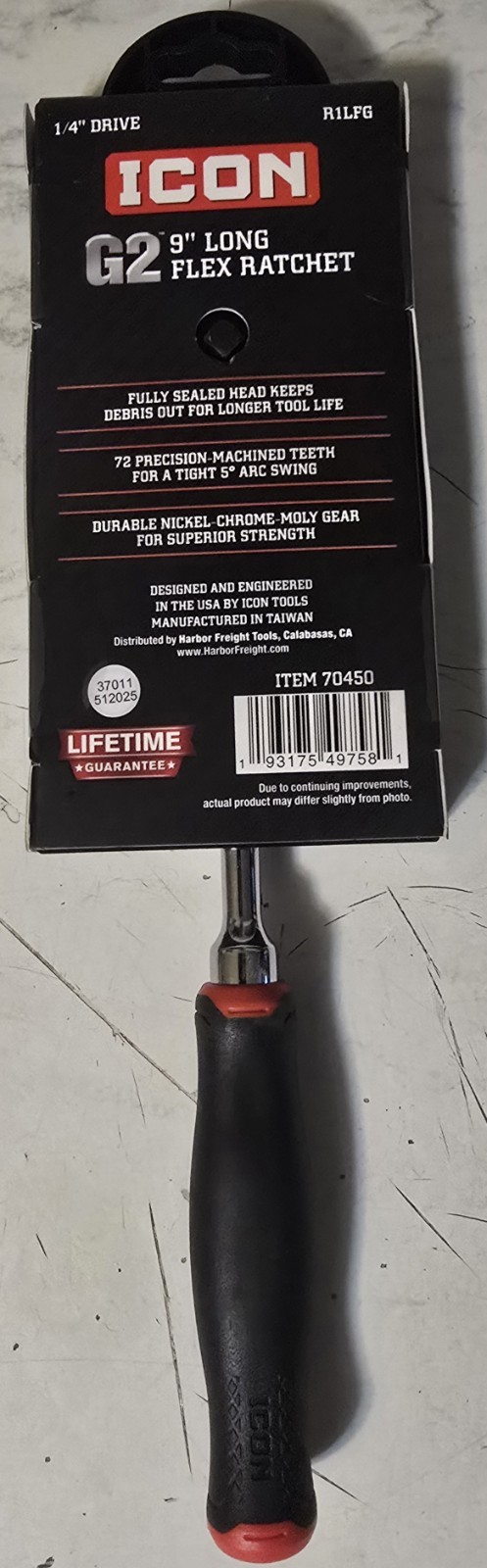 ICON G2 1/4″ Drive Long Flex Ratchet R1LFG NEW w/Comfort Grip 70450