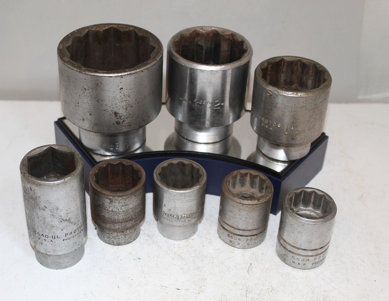 8pc Lot Heavy Duty 3/4 1″ Dr Sockets Proto Wright Fleet NBM USA 1-1/8″ to 2-3/8″