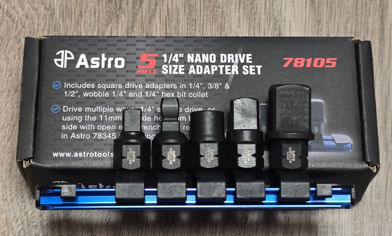 Astro Tools 5pc Nano Dual Drive (1/4″ & 11mm) Socket Adapter Set w/Rail #78105