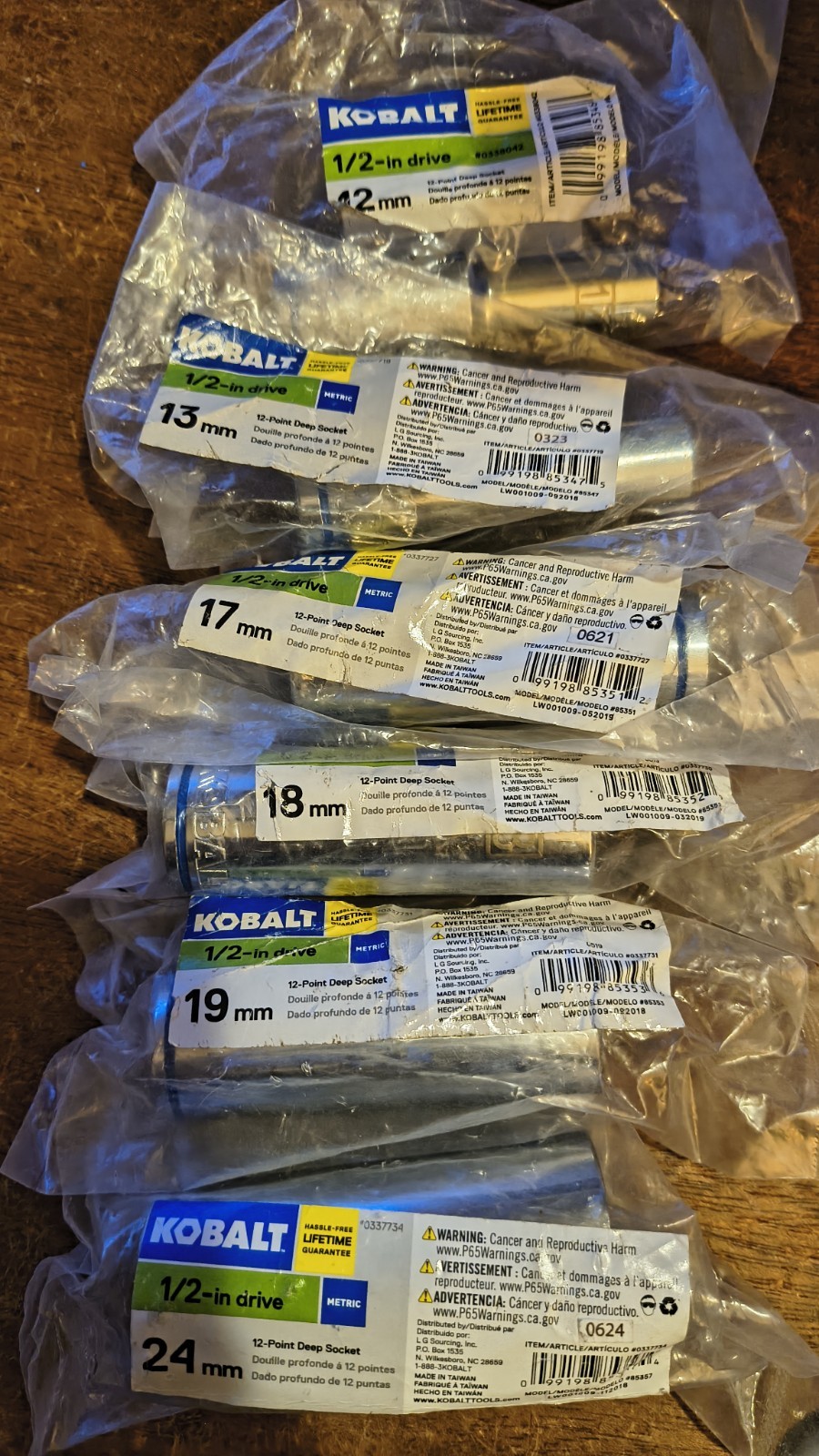 Lot Of 6 Kobalt 1/2″ Drive 12 Point Chrome Metric Deep Sockets