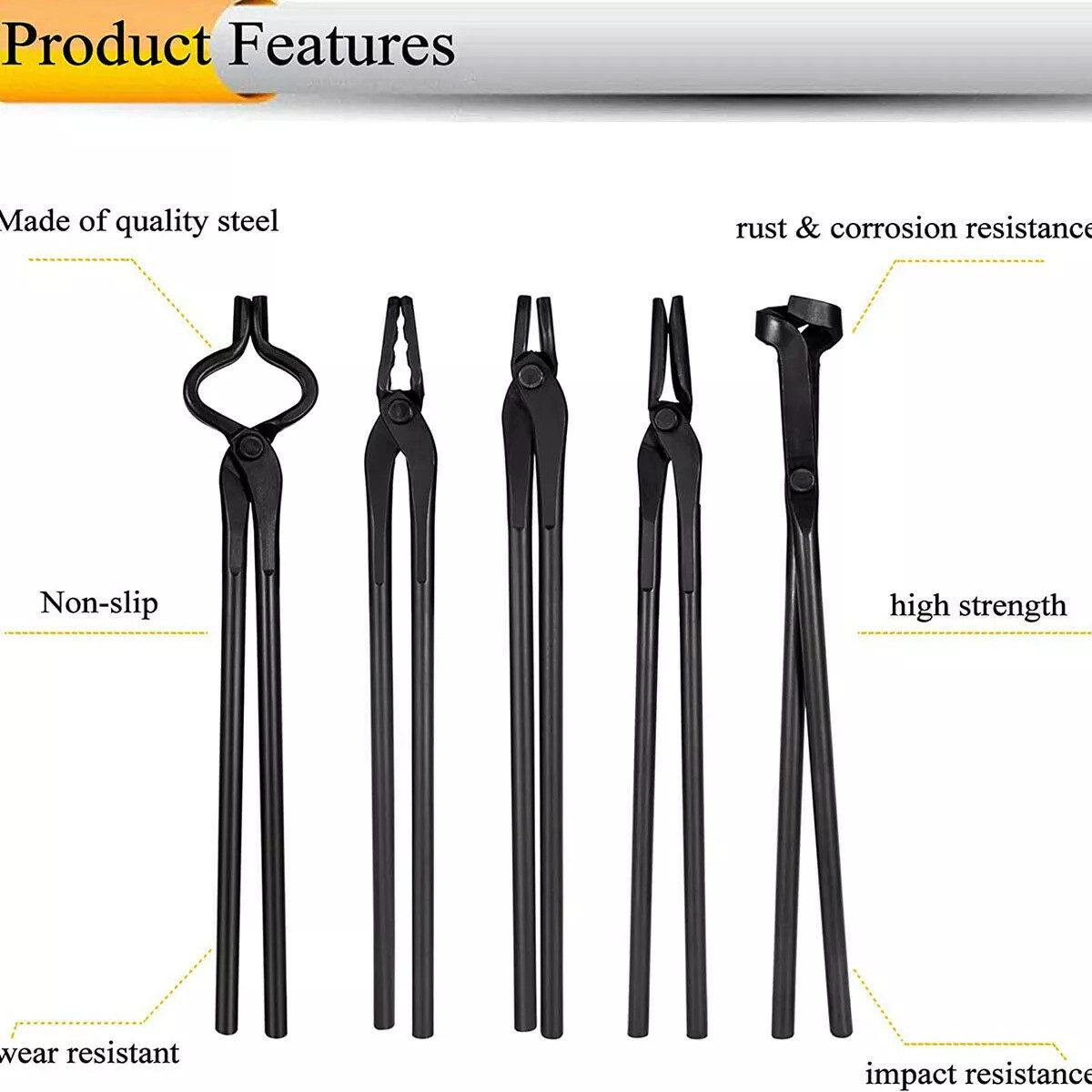 Knife Making Tongs Blacksmith Bladesmith Tong Set Vise Anvil Forge Tools 5PCS