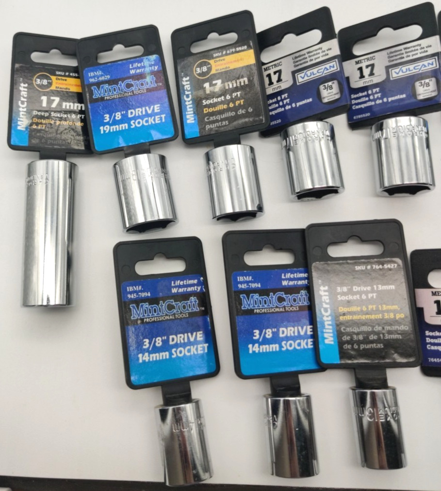 14pc Assorted Lot of 3/8″ Drive Sockets, Metric Deep Well, Regular and Hex Bit