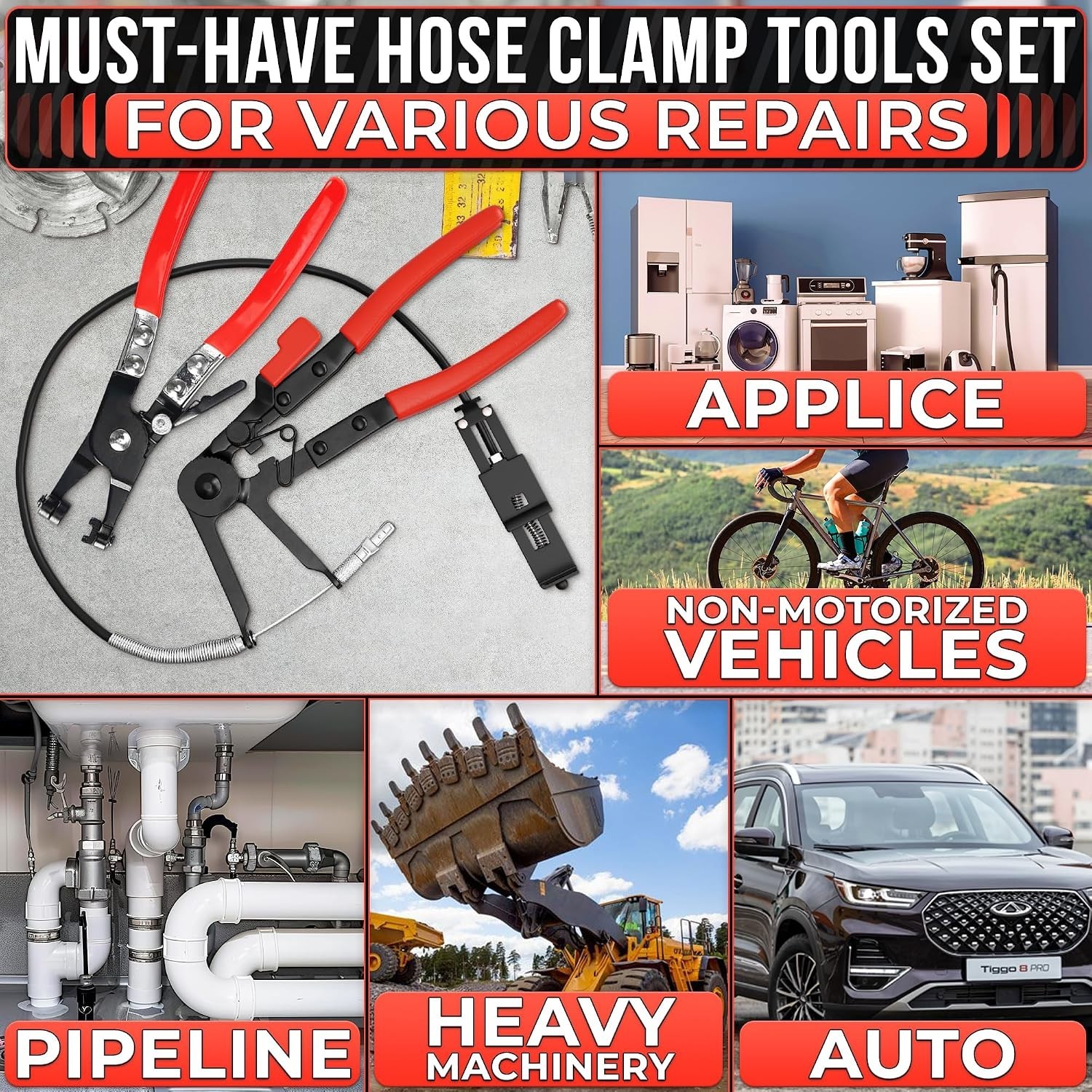 Non-Slip Rubber Handle Radiator Hose Clamp Pliers – 8.2″ & 8.6″ Durable Set