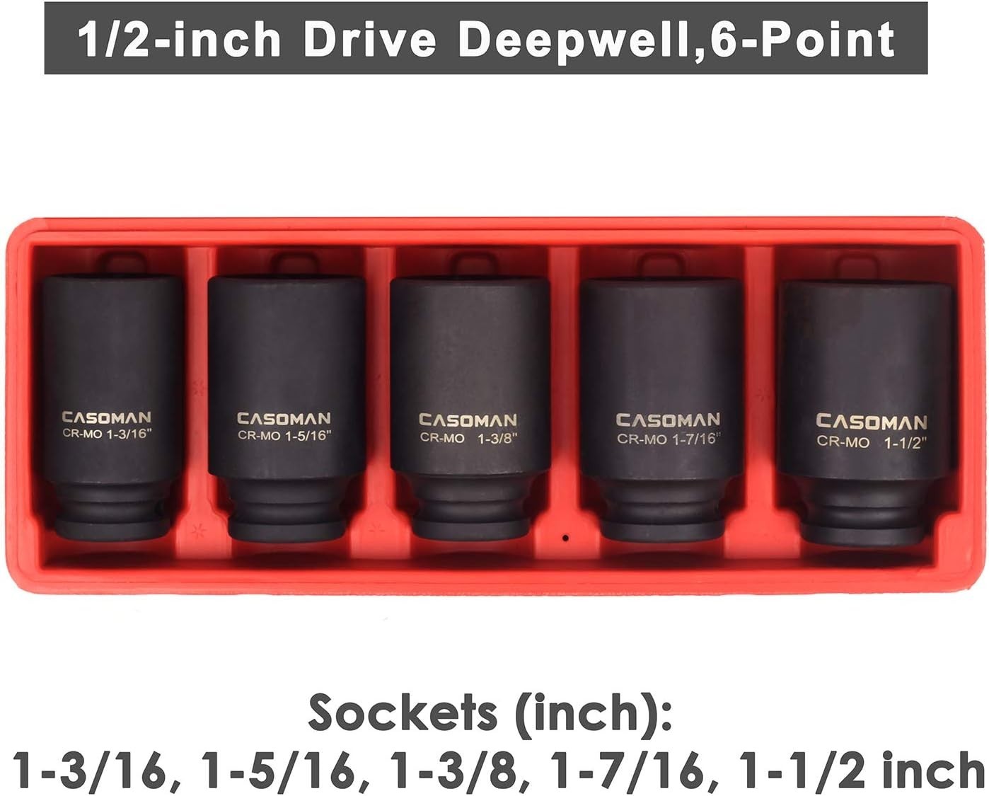 High-Torque 5-Piece Deep Axle Nut Impact Socket Set – Corrosion-Resistant Finish