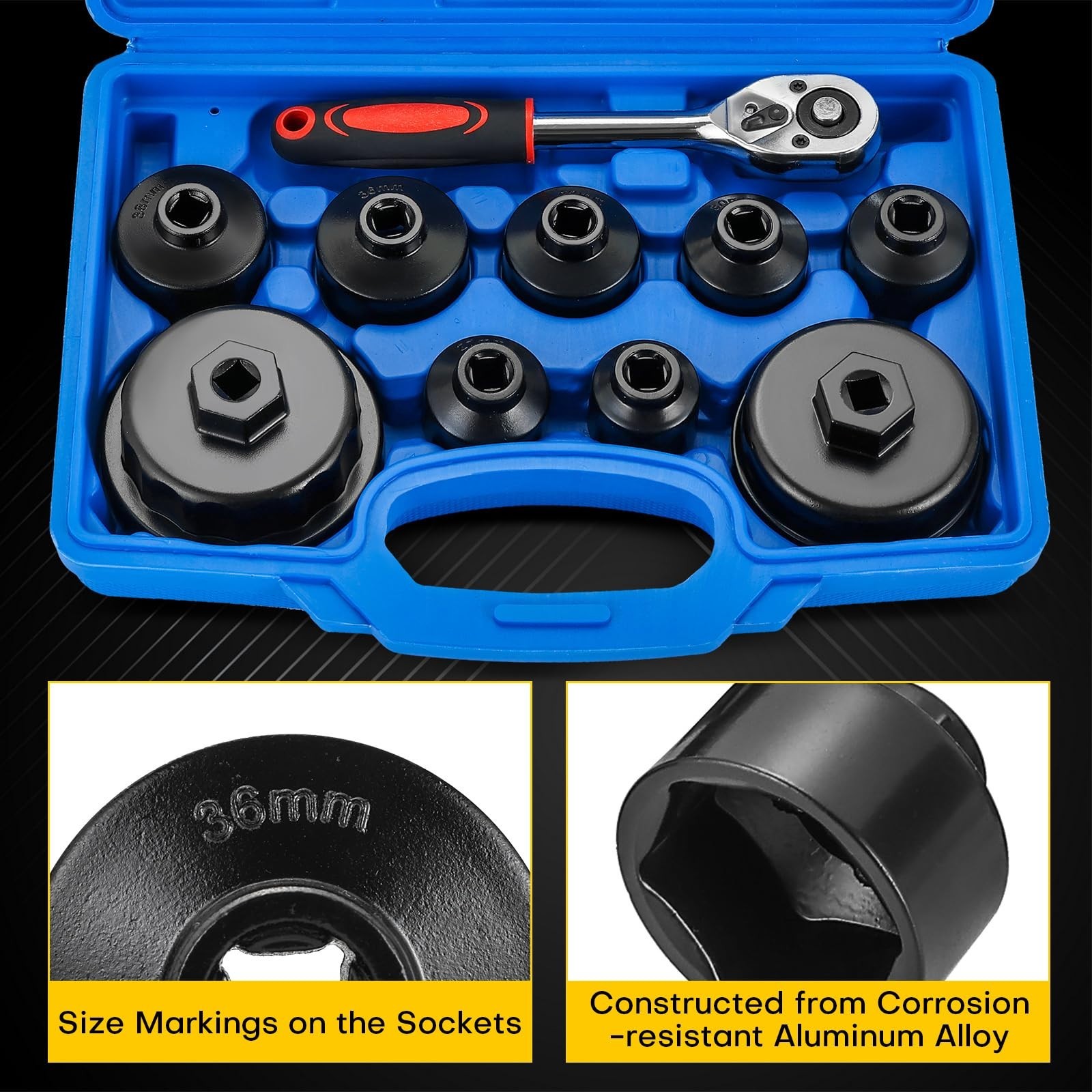 10PCS Metric Oil Filter Wrench Set | 3/8″ Drive Cap Removal Tool Kit for Toyota,