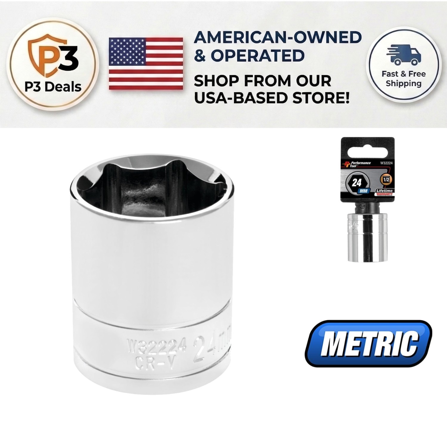 Versatile W32224 1/2 Drive 24mm 6-Point Socket – Corrosion Resistant Finish