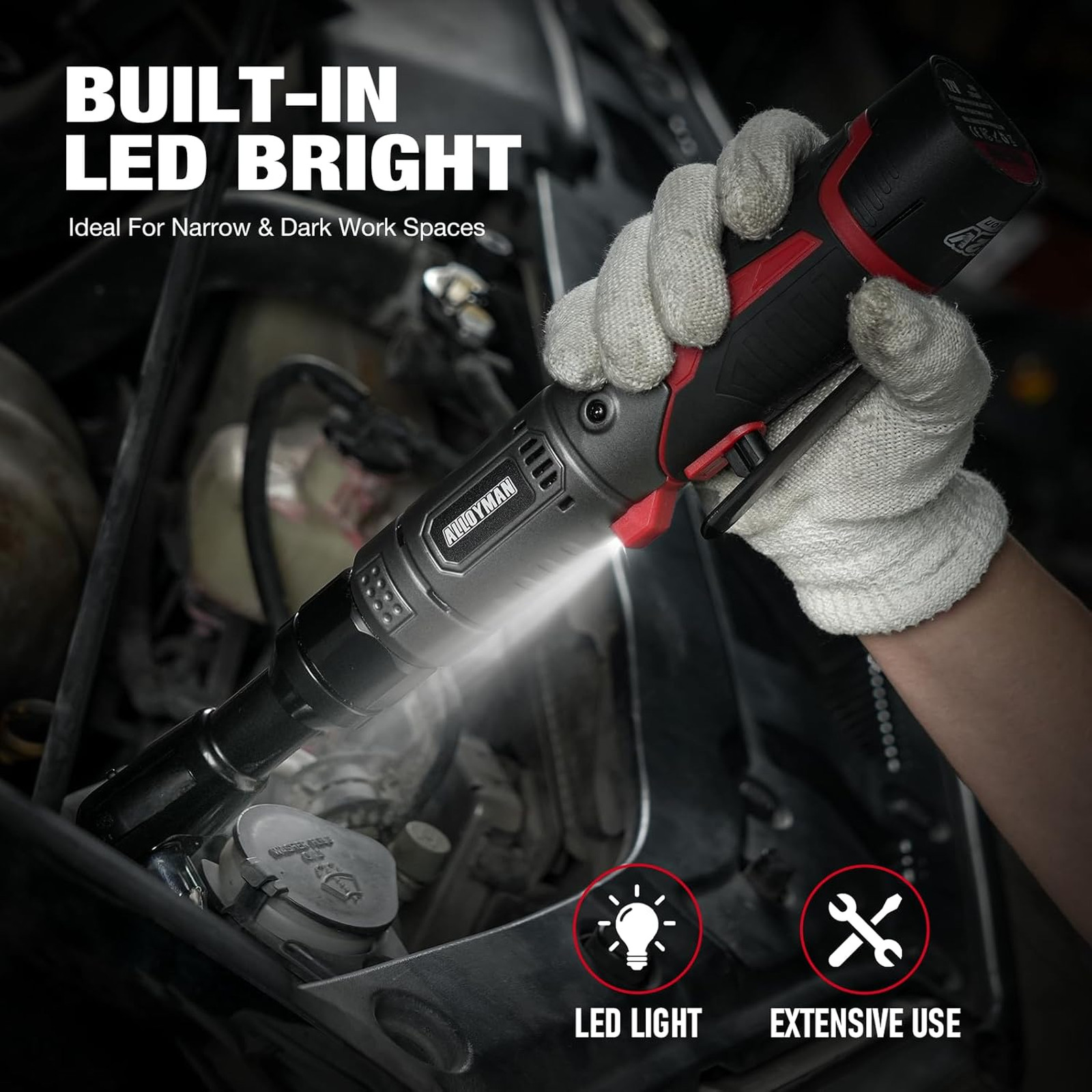 3/8″ Cordless Ratchet Wrench Set, 60FT-LBS(80N.m) Electric Ratchet, 12V Extended