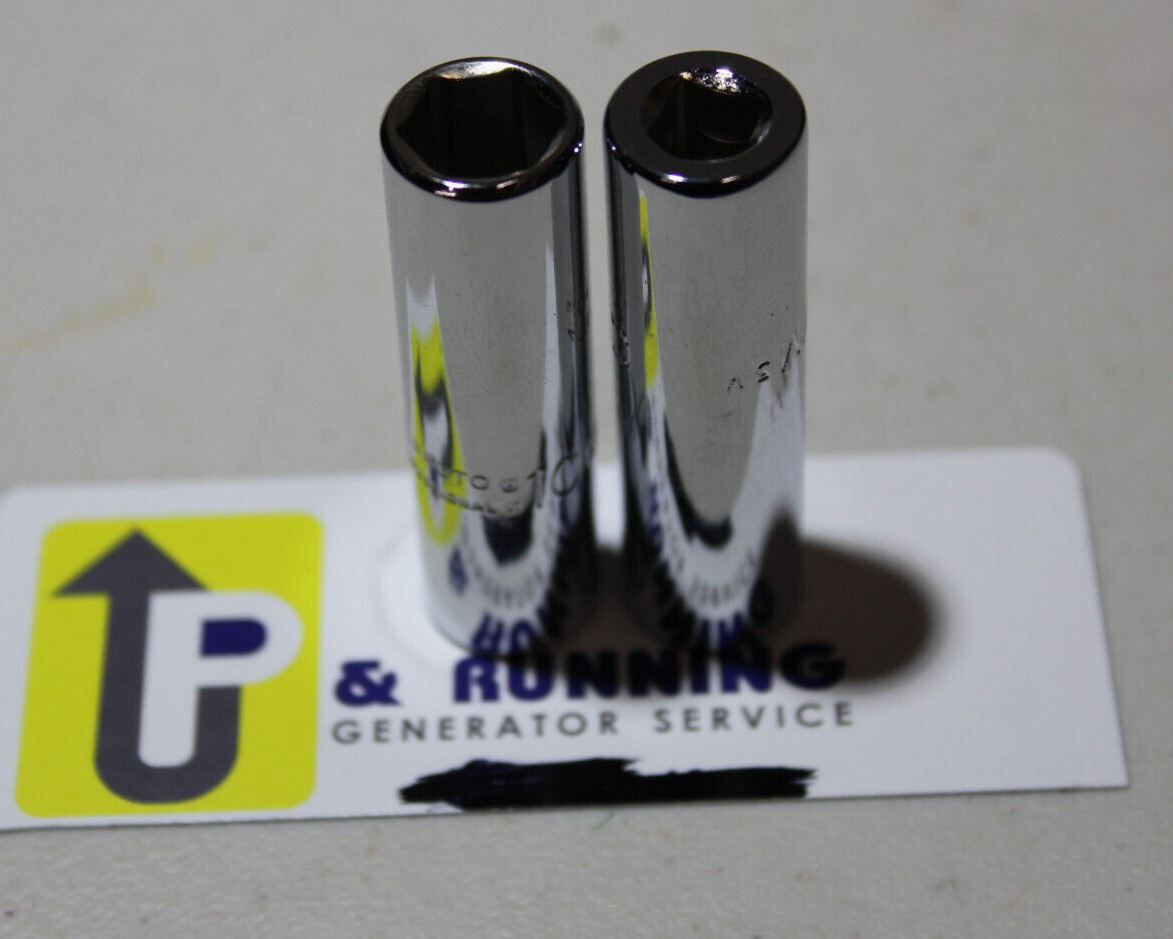 Lot of 2 Pcs, NOS Proto 10mm Socket 6pt deep, 1/4″ Drive Chrome