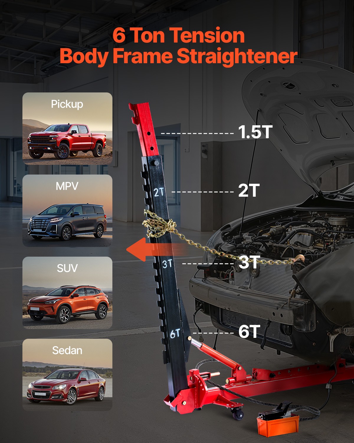 VEVOR Auto Body Frame Puller Straightener 6T Car Frame Machine 3T Airbag Jack