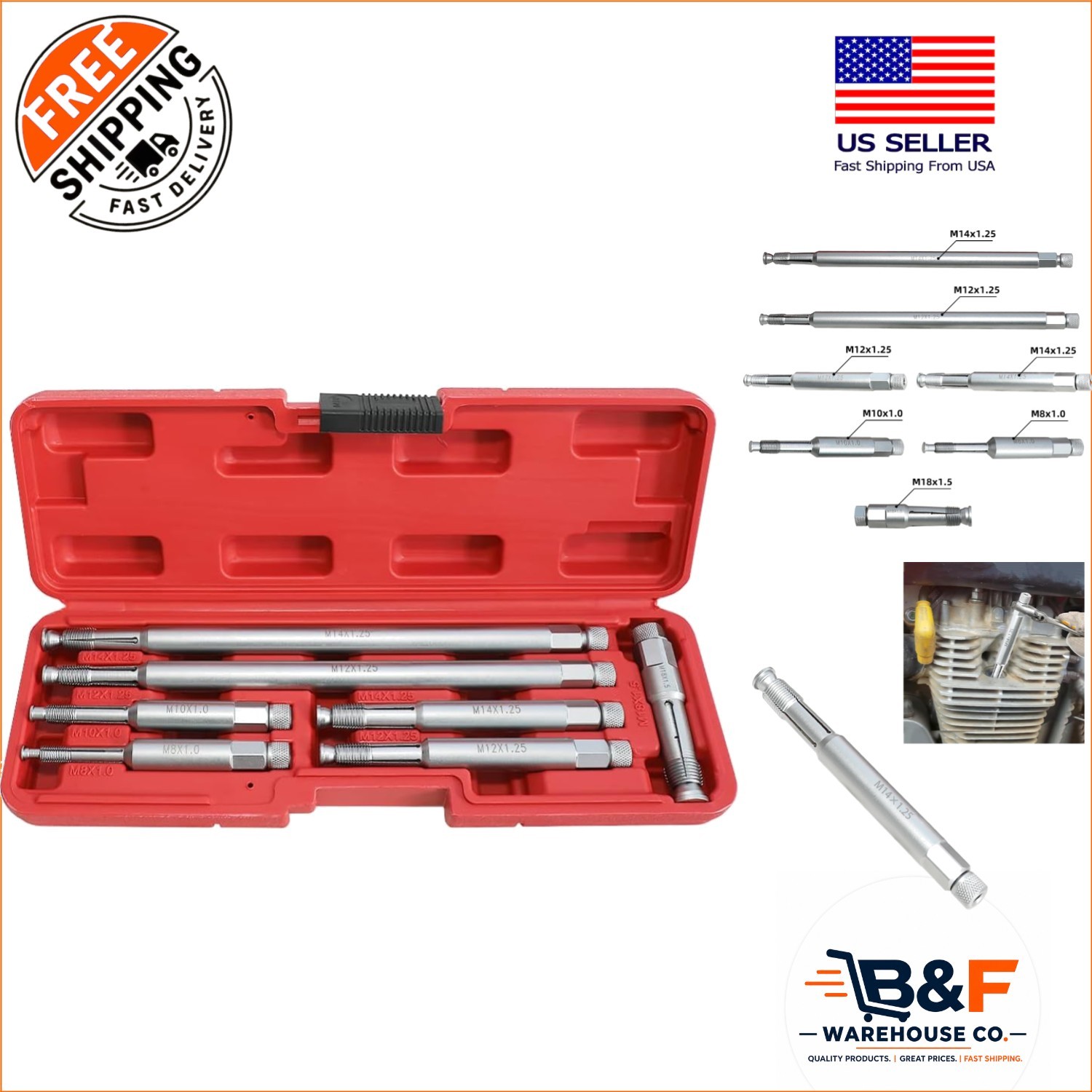 Efficient Spark Plug Thread Repair Tool Set – Prevents Shavings Damage to Engine
