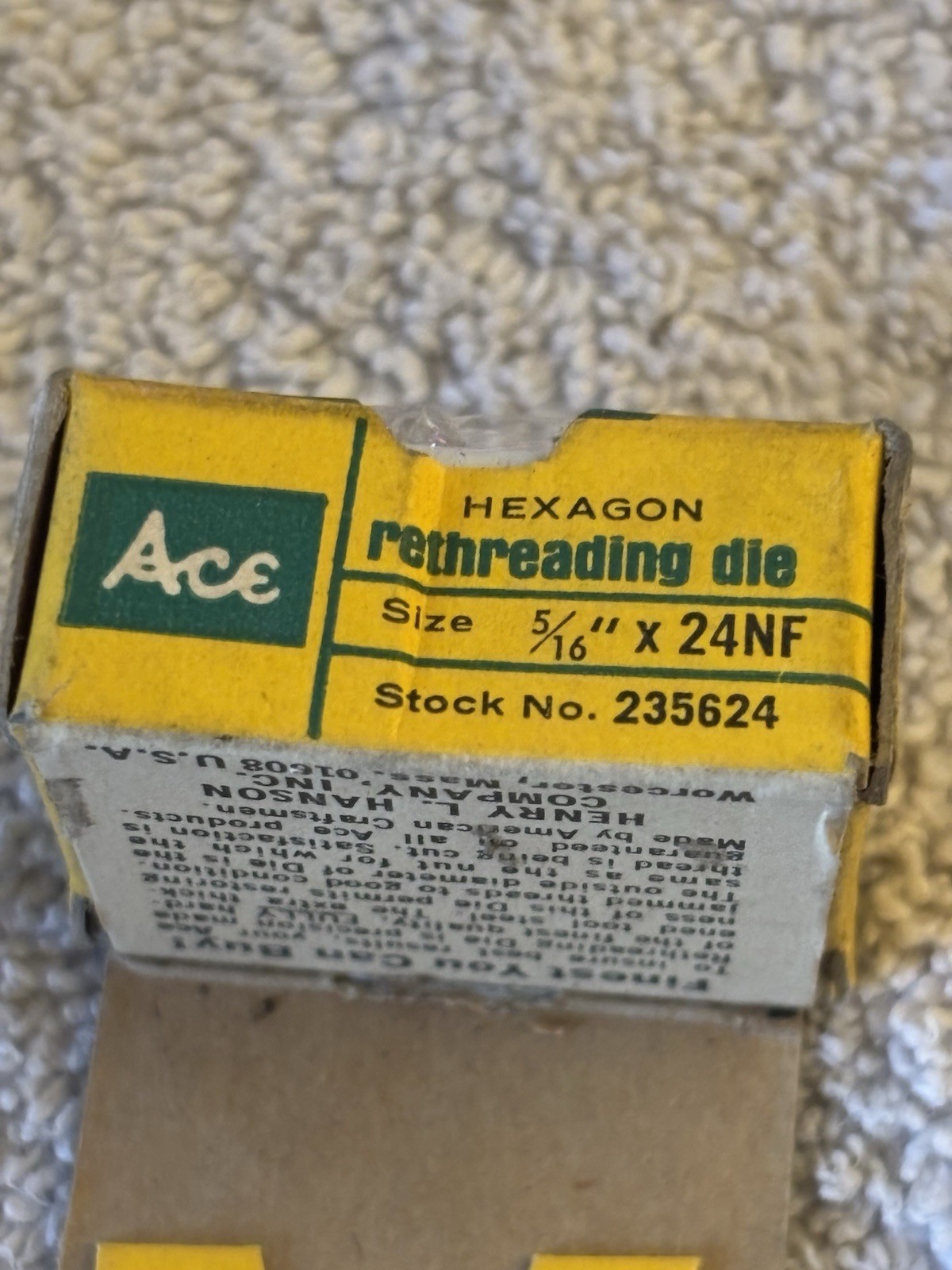 Vintage 5/16” NF Carbon Steel Hex Rethreading Die Ace Made In USA NEW OLD STOCK