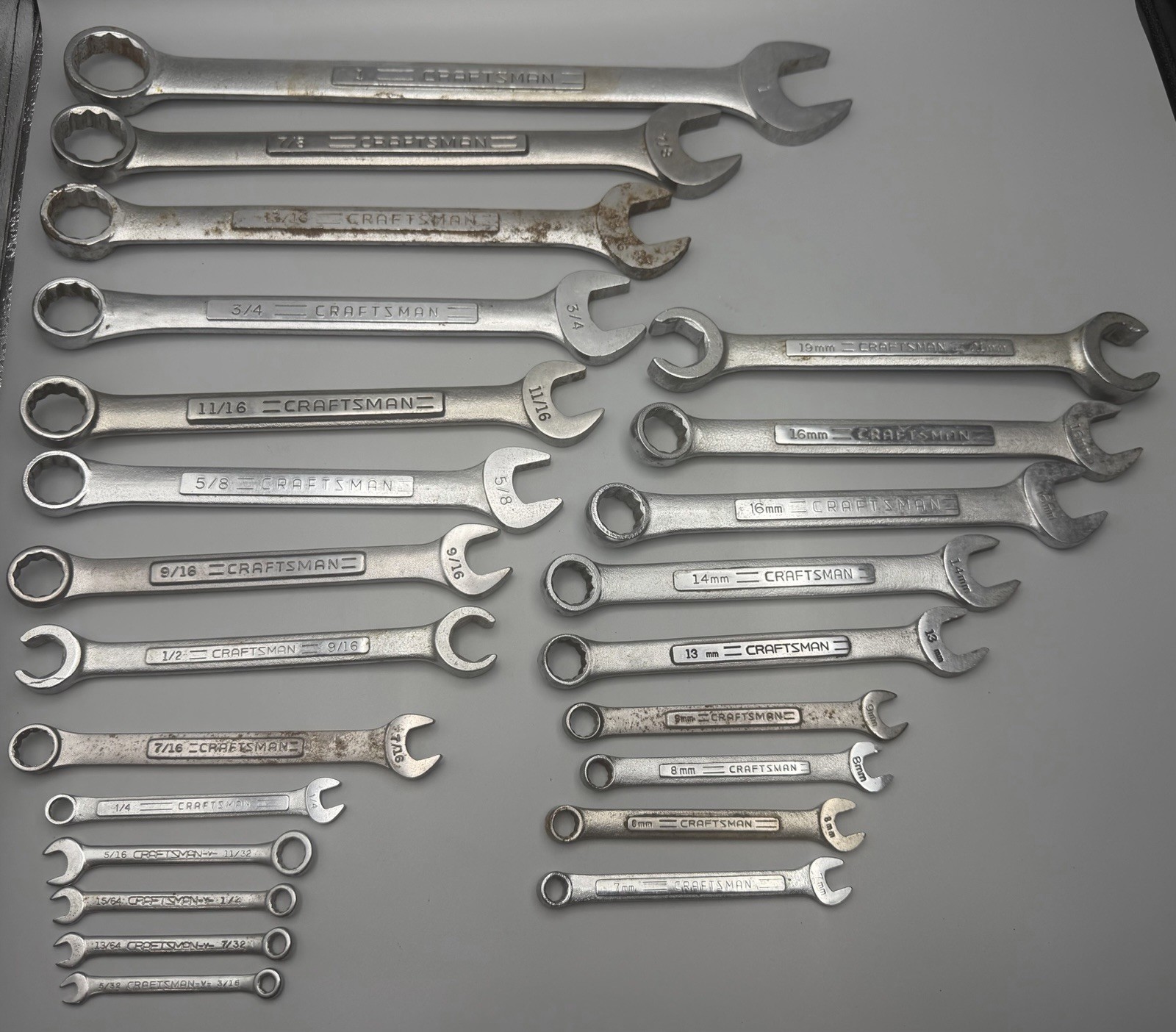 Lot of 23 ~ VTG Craftsman Combination Wrenches SAE & Metric Double Open, Midget
