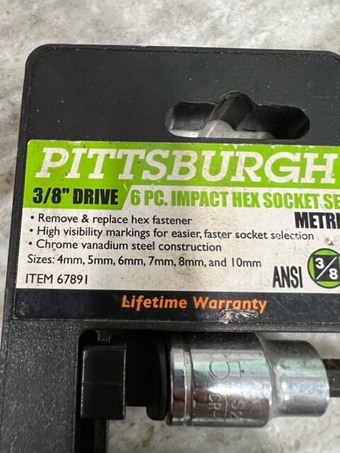 Pittsburgh 3/8 Inch Drive 6 Pc Impact Hex Socket Set Metric