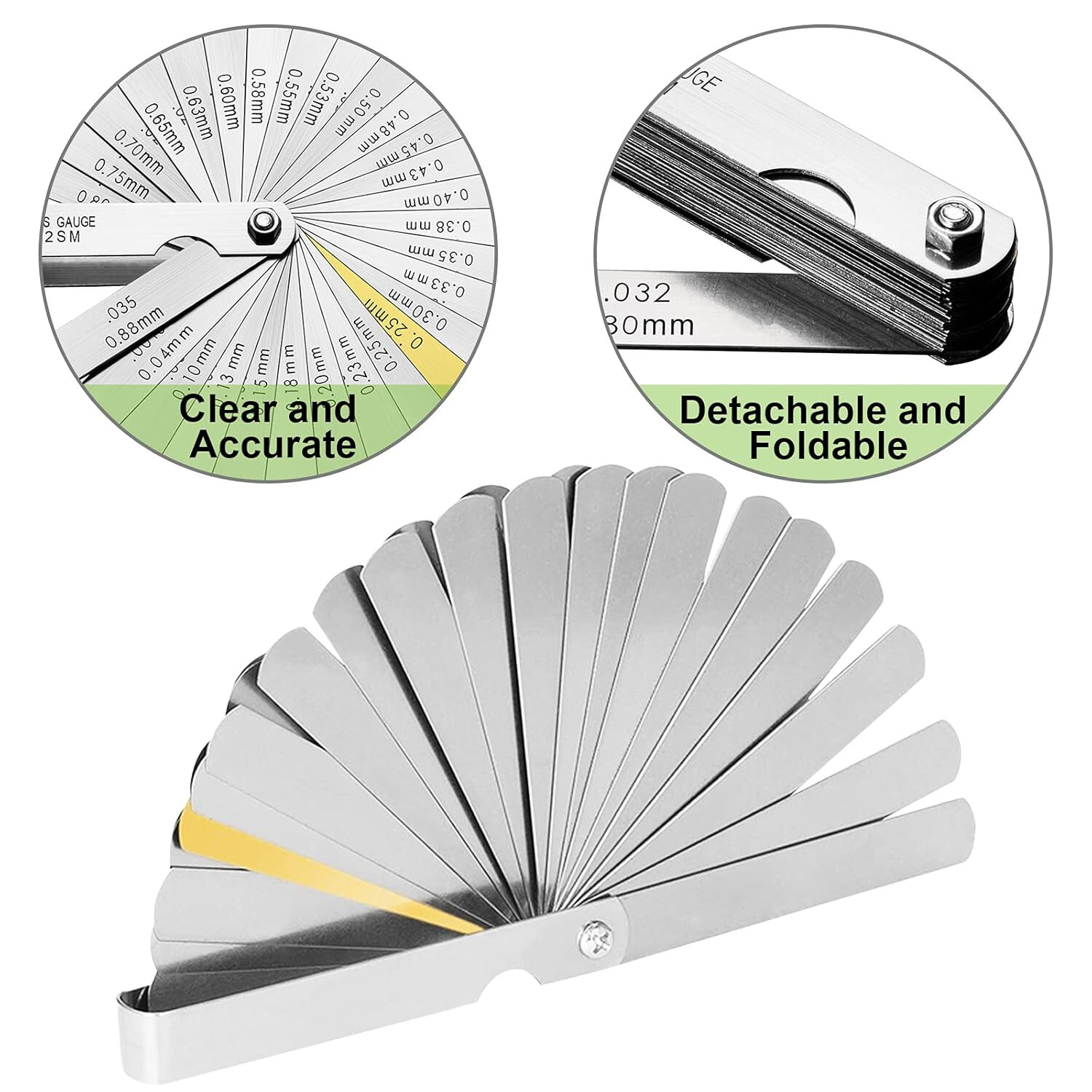 32x Stainless Steel Blades Feeler Gauge Set Dual Reading Measure Clearance Ruler
