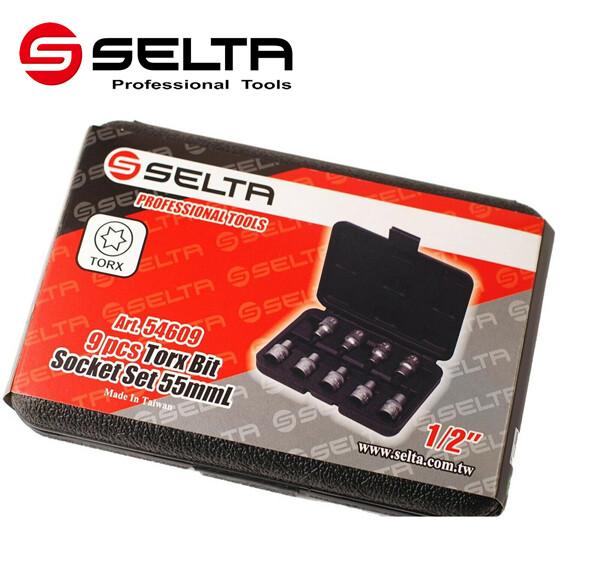 Selta Taiwan 9pc 1/2” Dr Cr-Mo 55mmL Stubby Torx Star Socket Bits:Set T20-T60