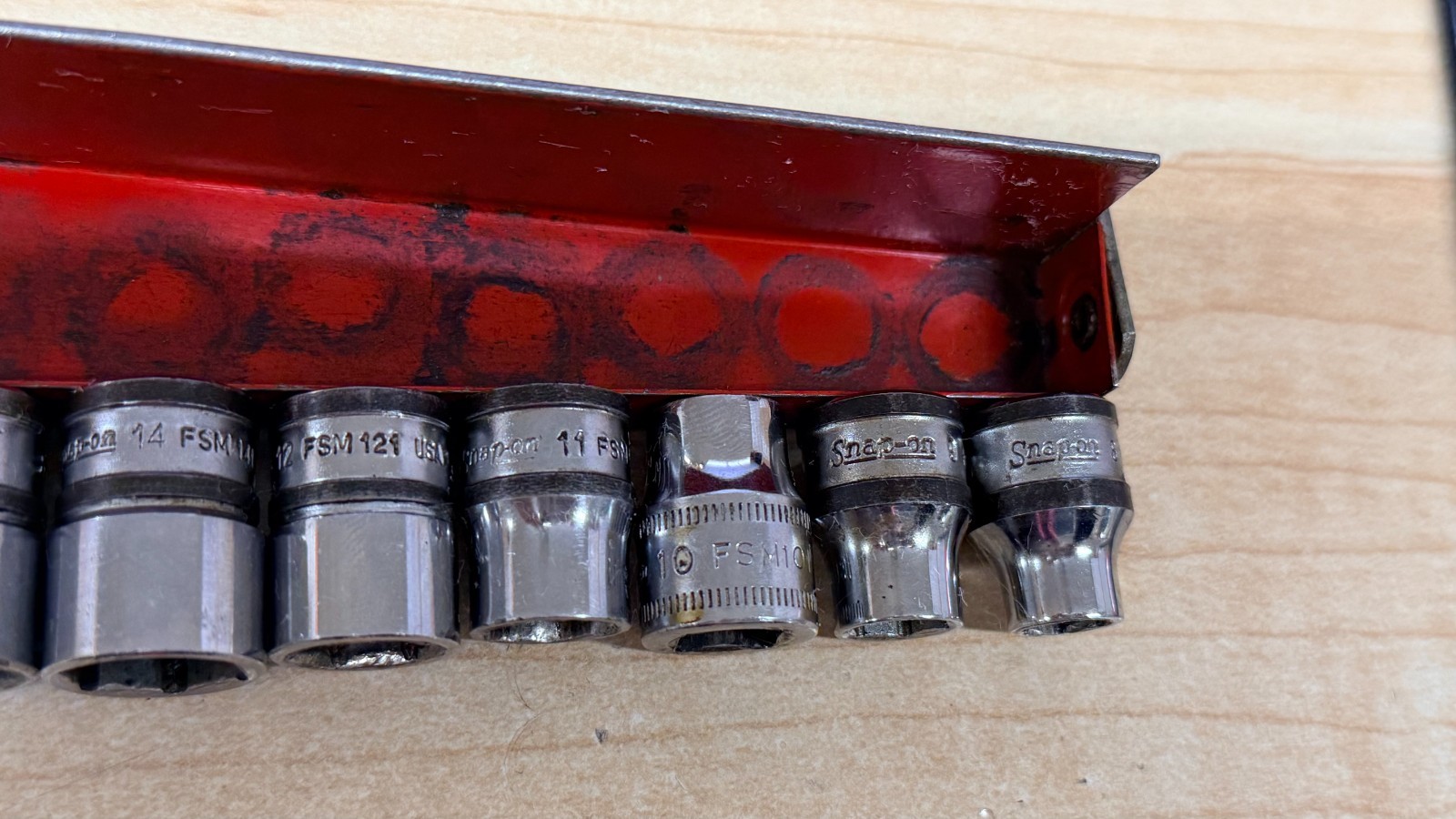 Snap On Socket Set FSM Series- W/ Vintage Metal Holder – 12 Sockets – LOT #3