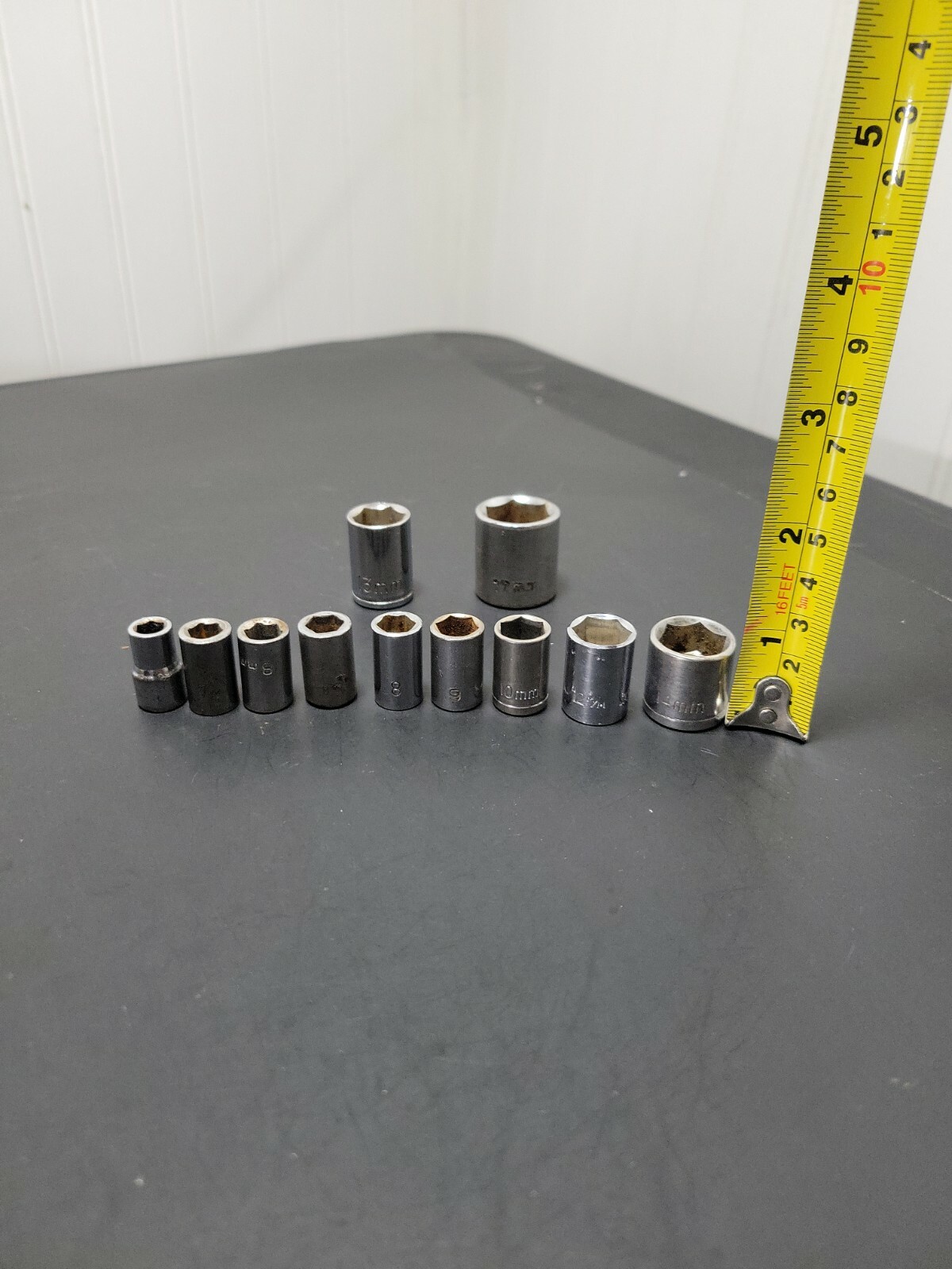 Lot of 11 Shallow Sockets 6mm 7mm 8mm 9mm 10mm 12mm 6pt Metric 1/4″ 3/8″ Drive