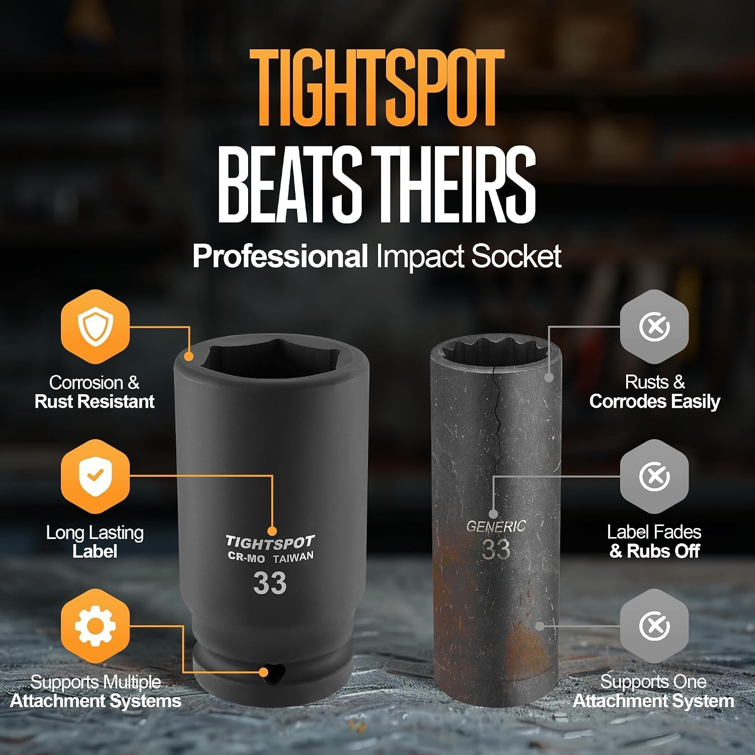 Professional Grade 33mm Impact Socket – CR-MO 3/4″ Drive for Strong Performance
