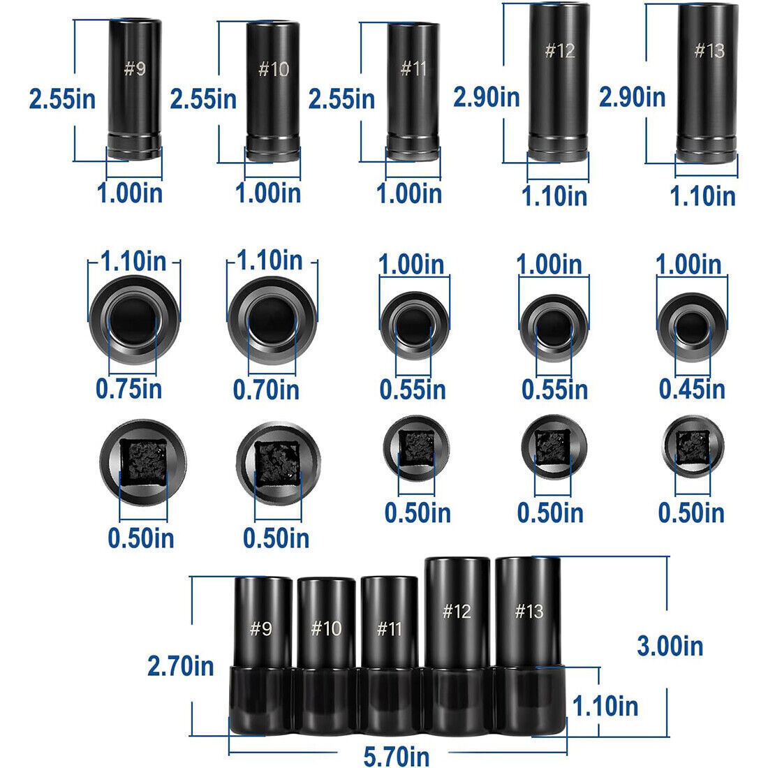 5pc 71670 Extra Large Tap Holding Socket Set with holder 5/8″11/16″,3/4″,7/8″,1″