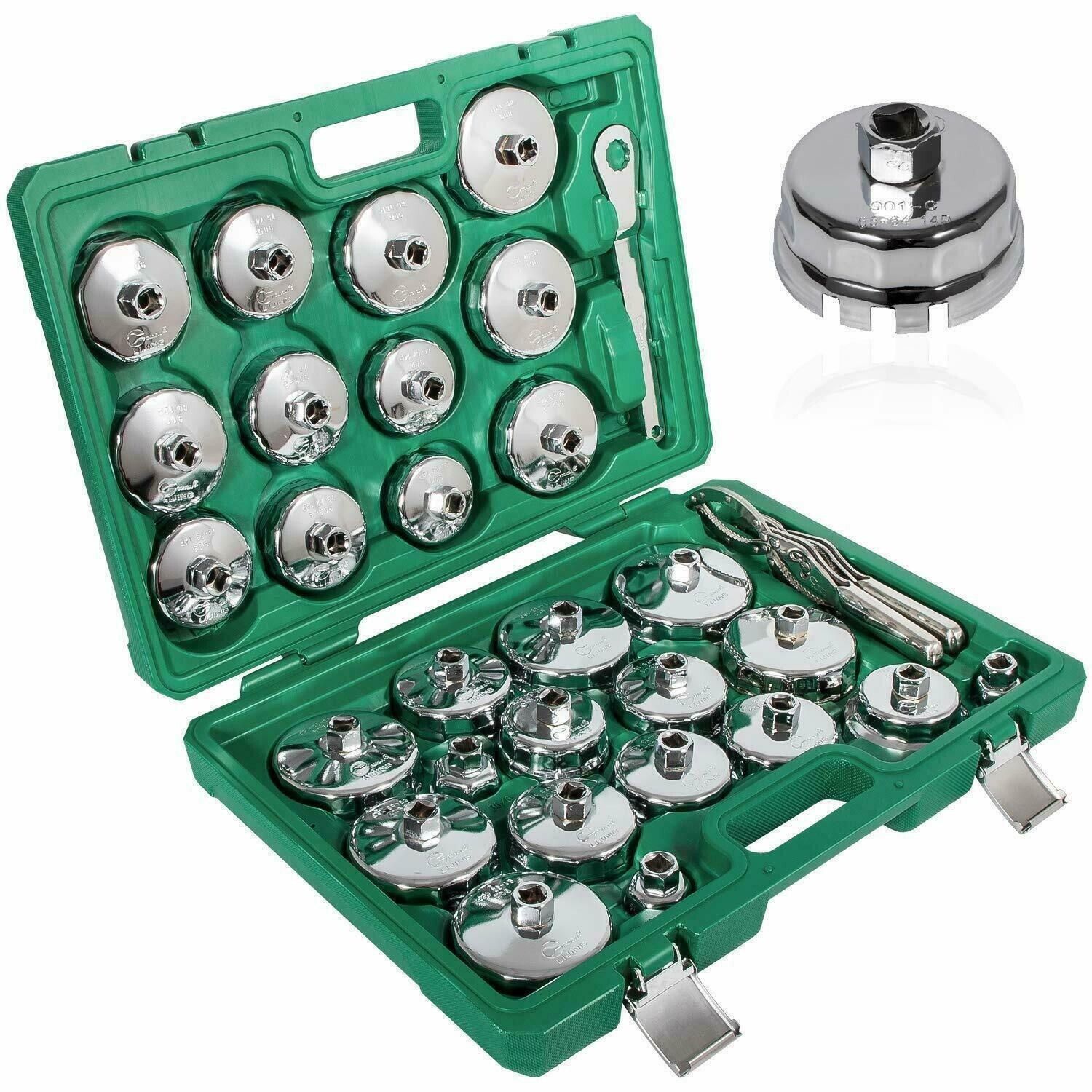 31 PC 1/2″ Dr Oil Filter Socket Cup Type Set & Adjustable Cap Wrench Removal Set
