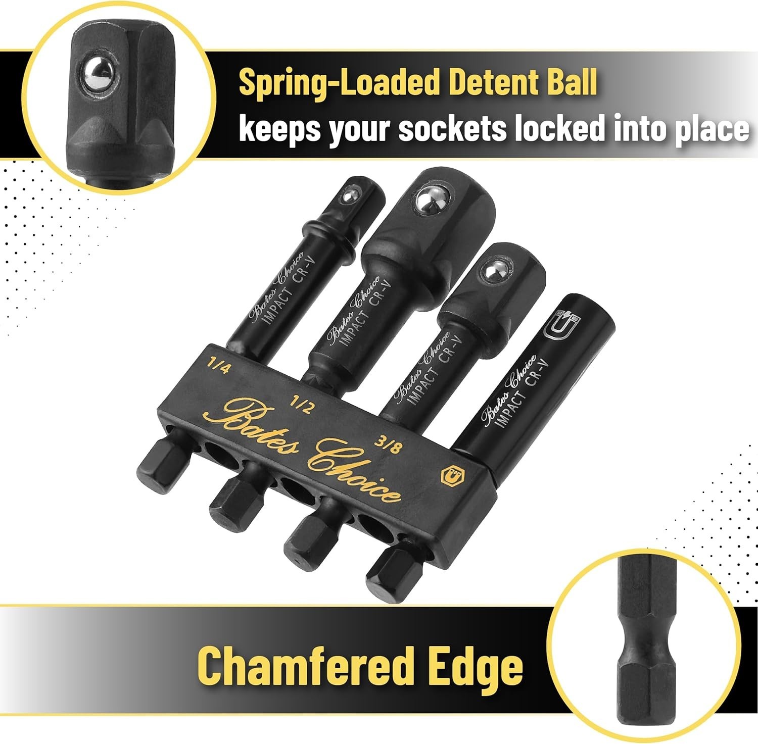 4-Piece Hex Shank Impact Socket Set for Drill and Impact Driver Applications