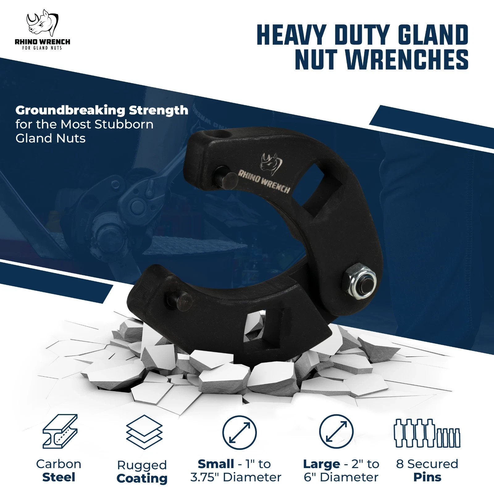Rhino Gland Nut Wrench – Set of 2 Hydraulic Cylinder Spanner Wrench Adjustable