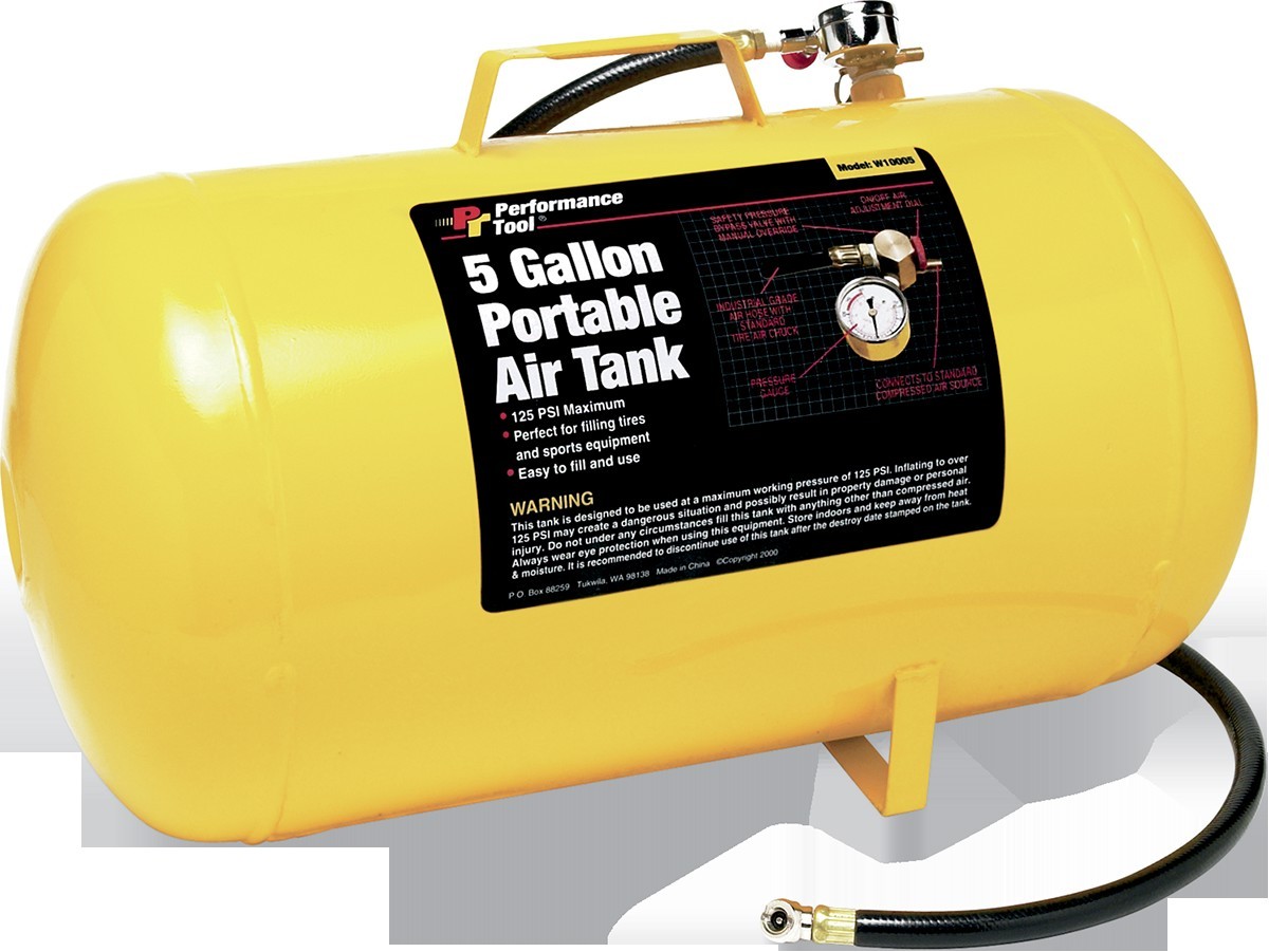 Performance Tool W10005 Hi-Viz 5-Gallon Portable Air Tank with Chuck, Yellow
