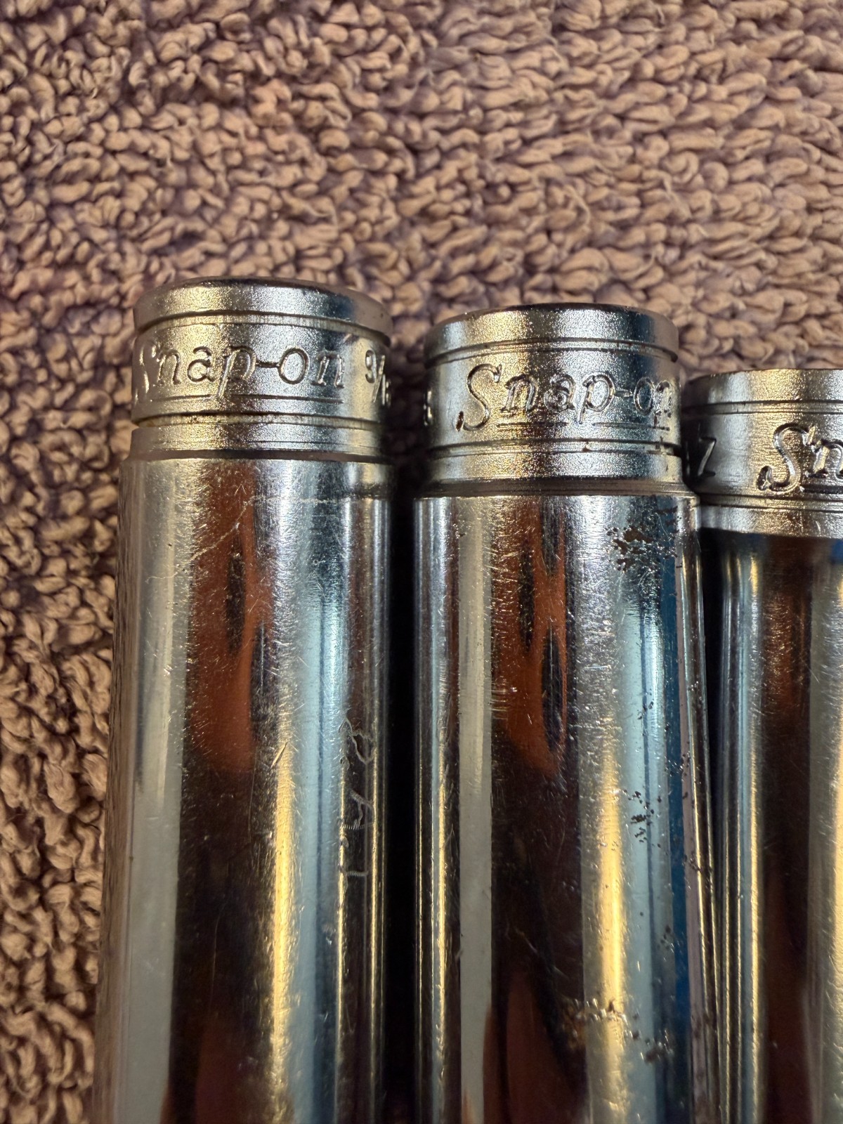 3 Snap-On Sockets 3/8″ Drive 12 Point SAE Deep 19/32 9/16 3/8 SF191 sf181 sf121
