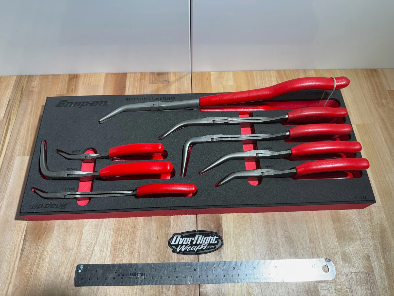 Snap-on Tools USA NEW RED 8pc Master Bent Needle Nose Pliers Foam Set PLBN800FR