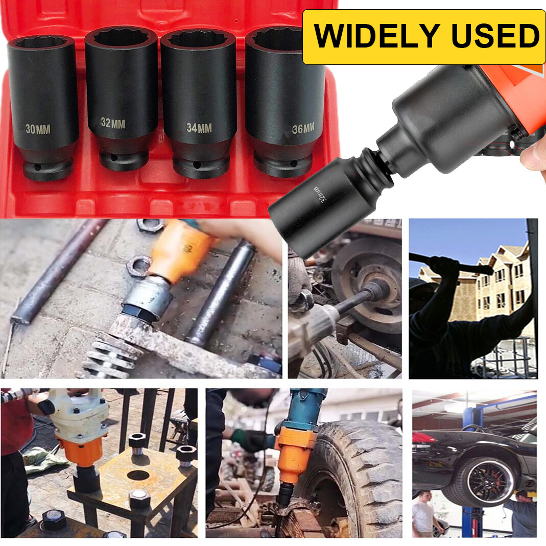 4pcs 1/2″ Drive Deep Impact Socket Set Axle Hub Nut 12-Point Metric CR-V 30-36mm